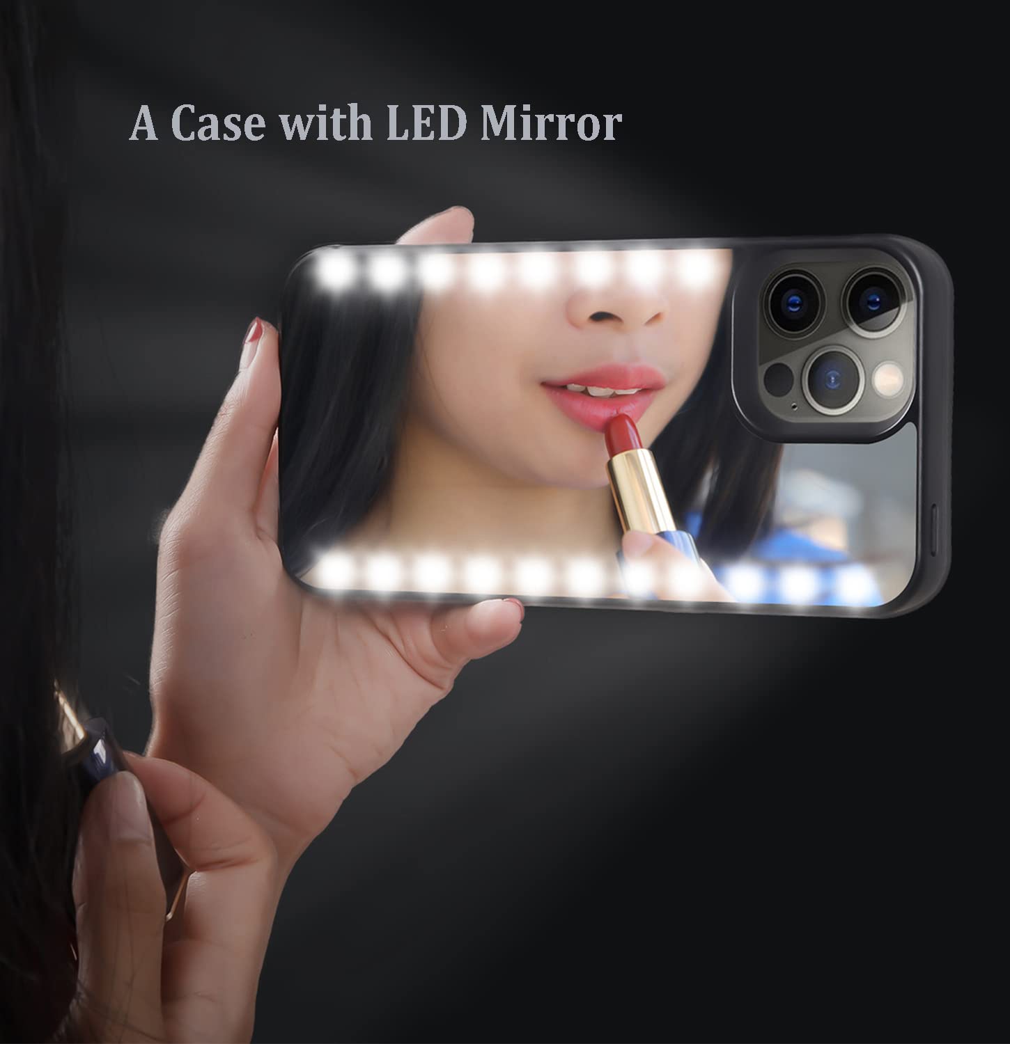 LED Selfie Phone Case for iPhone 12 Pro Max 6.7 inch - Dual Rechargeable Light Up Case with Front & Back Illumination - Perfect for Night Selfies, Parties & Low Light Photography (Black)