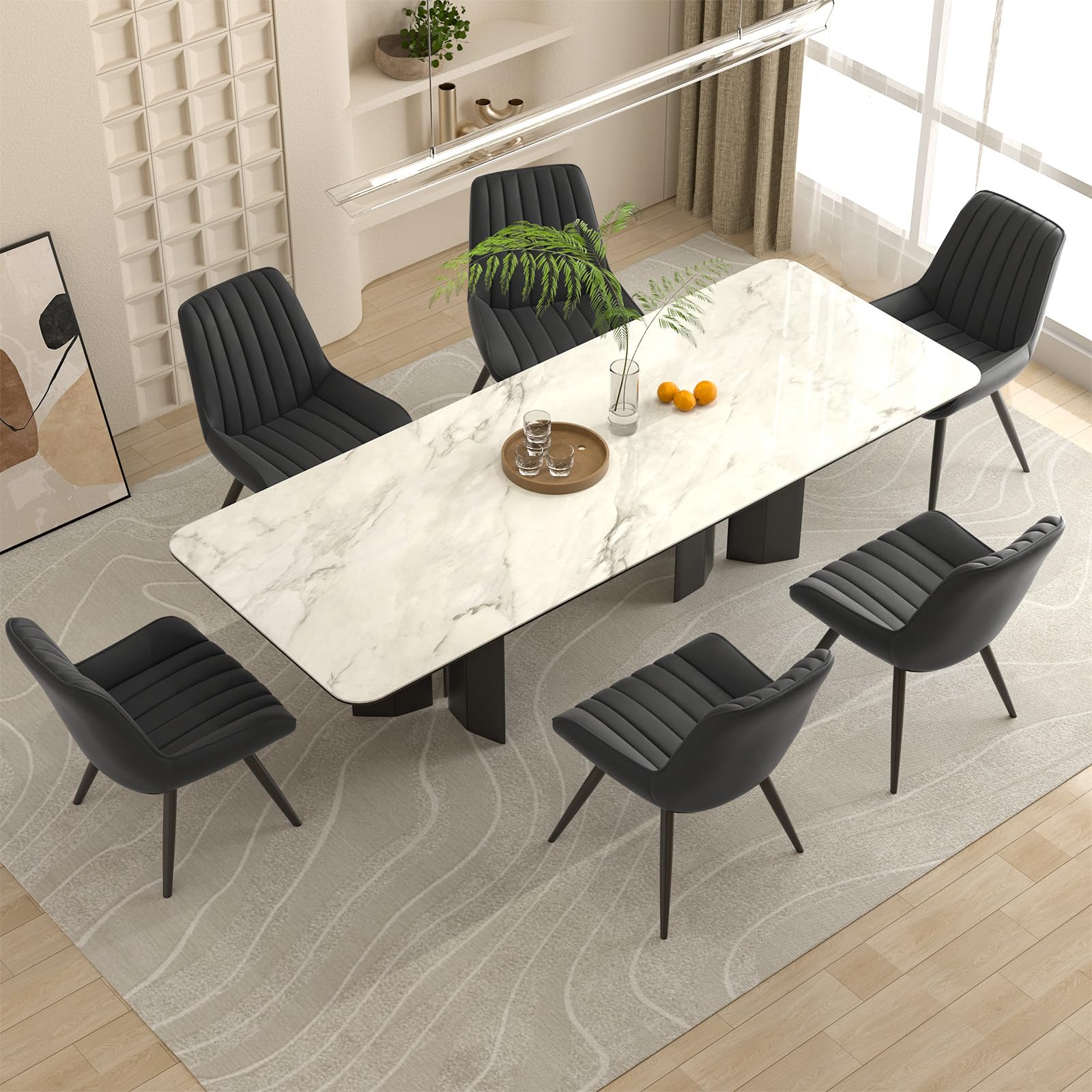Modern Dining Chairs Set of 6 - Upholstered Fabric Kitchen Chairs with Thick Cushions & Sturdy Metal Legs - Comfy Black Dining Room Chairs for Home, Restaurant, and Office Use