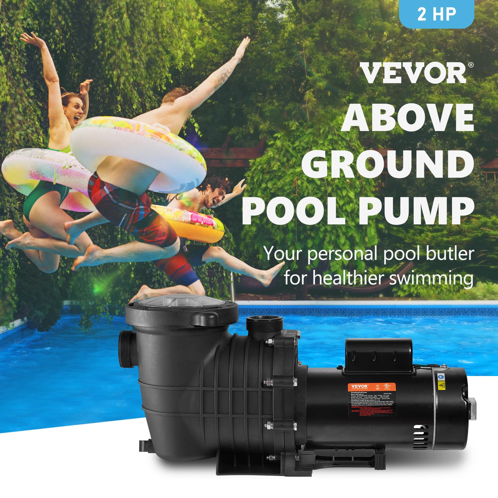 VEVOR 1.5HP 230V 1100W Double Speed Above Ground Pool Pump with Strainer Basket - 5400 GPH Max Flow, ETL Certified | Energy Efficient Swimming Pool Water Circulation for Inground & Above Ground Pools | Perfect for Backyard, Residential & Commercial Pool Maintenance