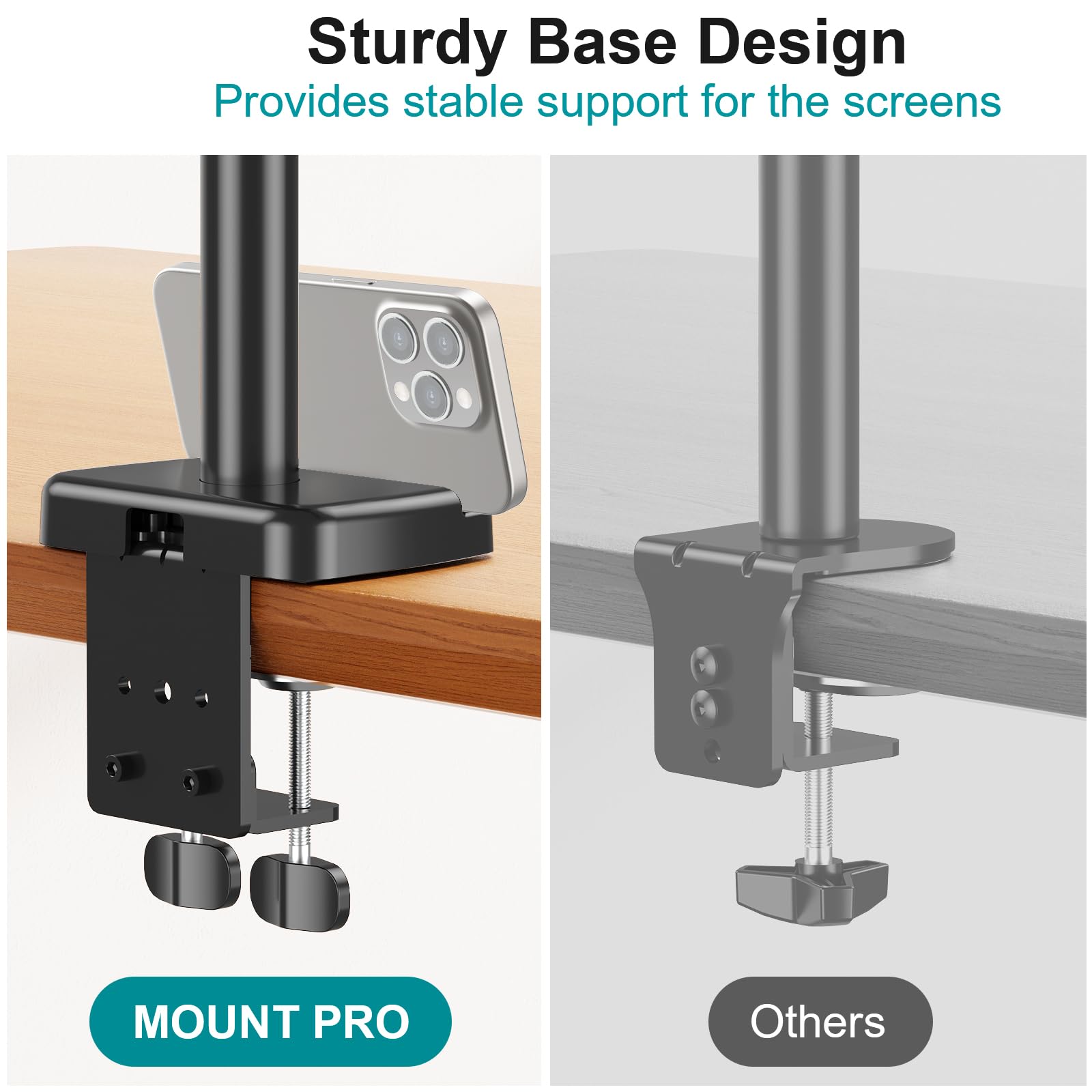 MOUNT PRO Triple Monitor Stand for 13-27 Inch Screens - Adjustable Gas Spring 3 Monitor Desk Mount with Full Motion Articulating Arms, Supports 17.6lbs per Screen (VESA 75x75/100x100) - Perfect for Gaming, Office Work & Multi-Tasking Setup