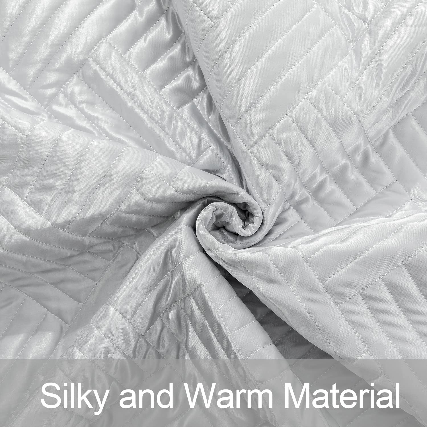 NTBAY King Size Silk Satin Quilt Set - Luxury Geometric Pattern Bedspread Coverlet Set with 1 Quilt & 2 Pillow Shams (Silver) for All Seasons | Perfect for Master Bedroom, Guest Room & Hotel Decor