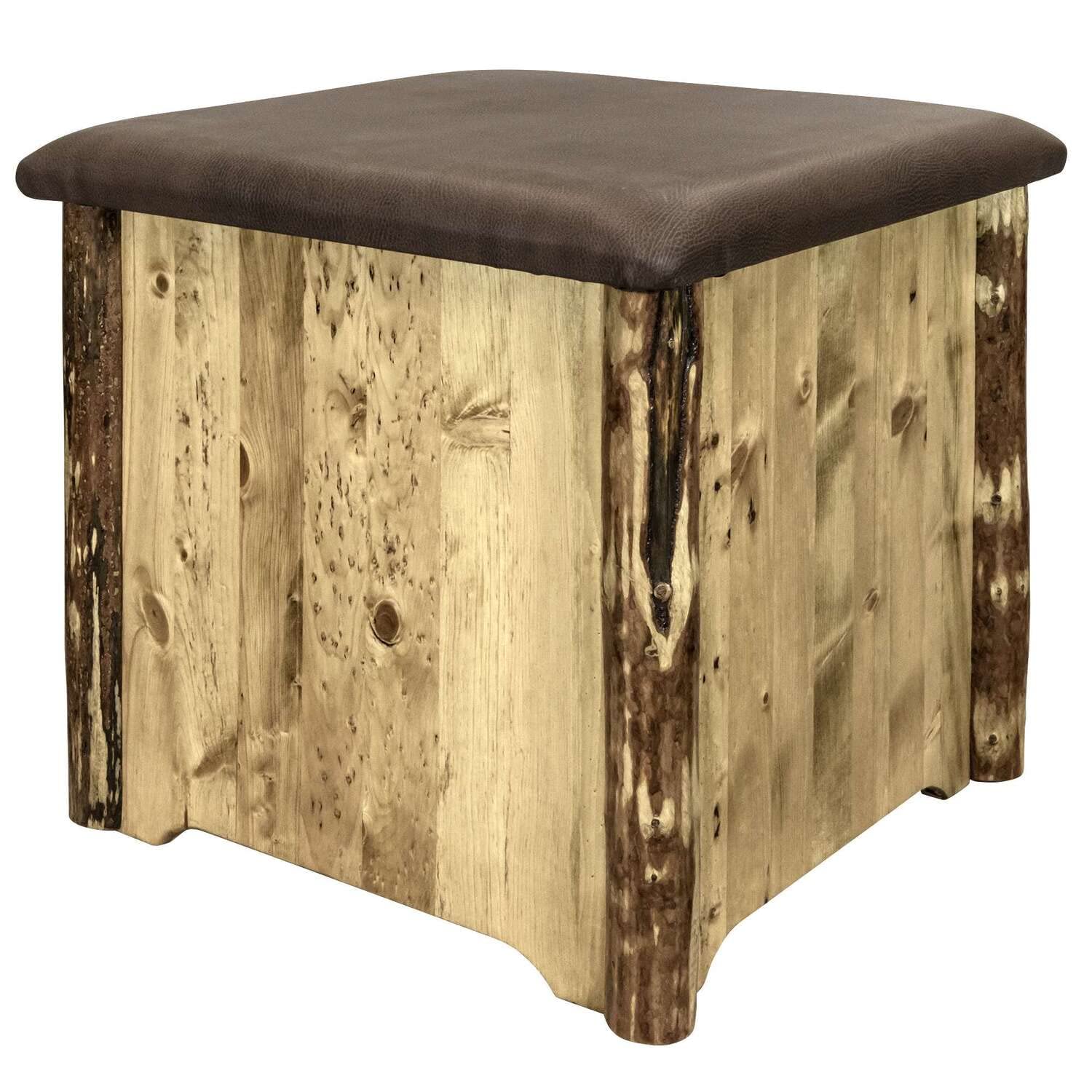 Montana Woodworks Storage Ottoman - Glacier Country Collection - Upholstered Stool with Lacquered Finish - Perfect for Living Room, Bedroom & Home Office