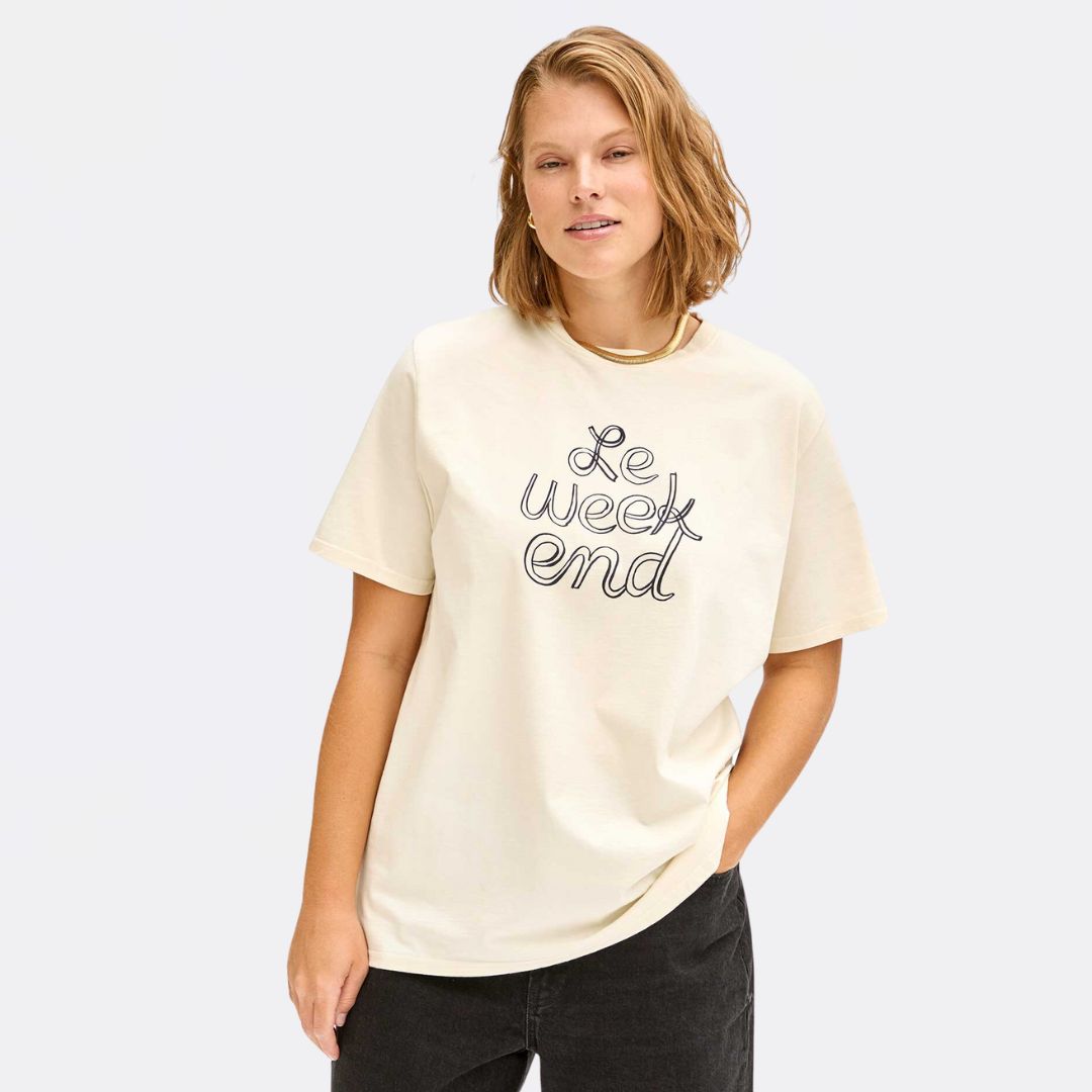 Le Weekend Original Tee (Cream) - Soft Cotton Casual T-Shirt for Men & Women | Perfect for Weekend Outings, Travel & Relaxation
