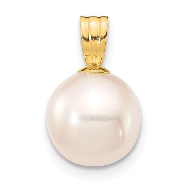 14K Solid Yellow Gold 8mm White Round Freshwater Cultured Pearl Necklace - Elegant Pendant Charm for Women - Perfect for Weddings, Anniversaries & Special Occasions