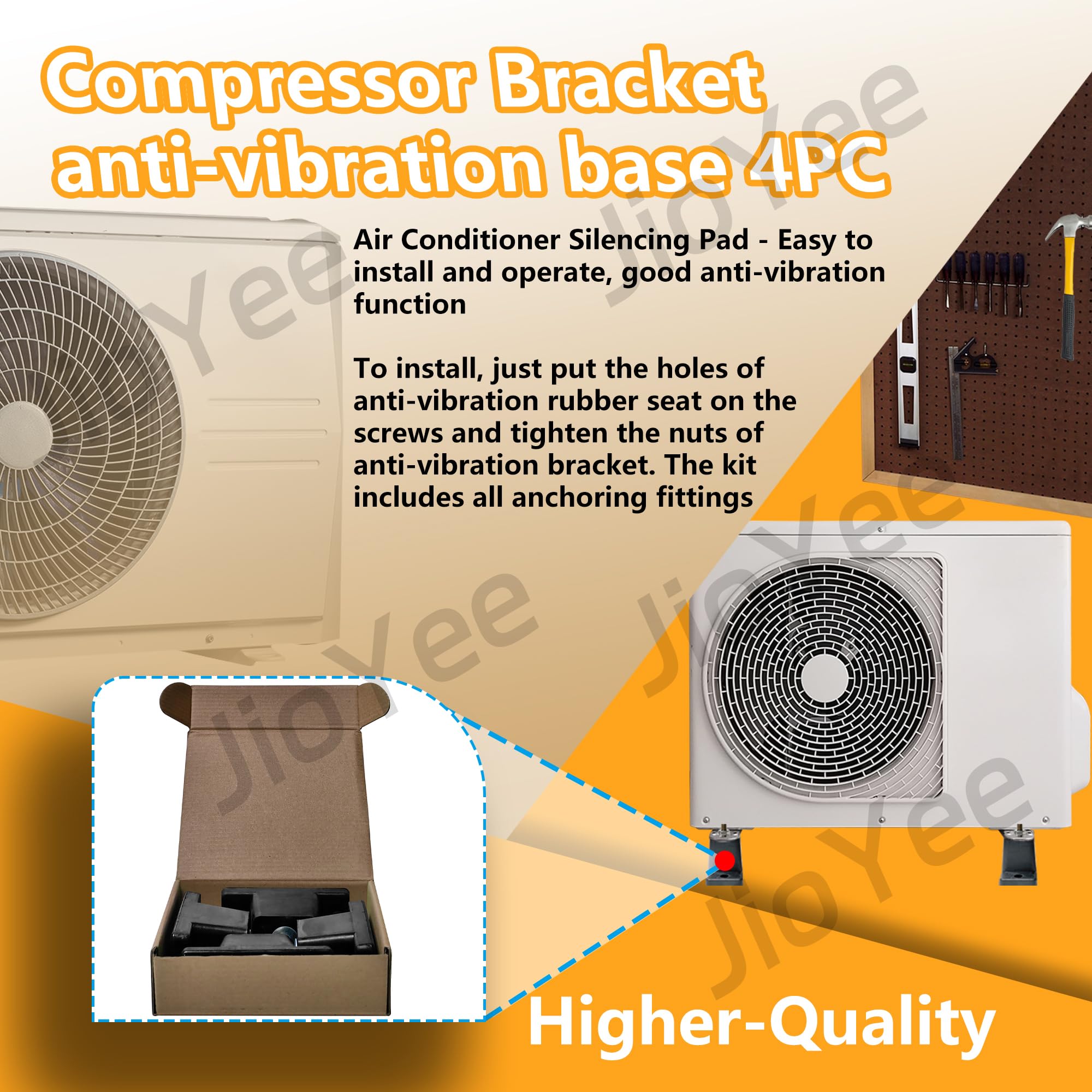 Heavy Duty Air Conditioner Bracket with Vibration Dampening - 4 Pack Shock Absorber Mounts for AC Compressor & Condenser Units - Reduces Noise & Vibration for Home & Commercial HVAC Systems