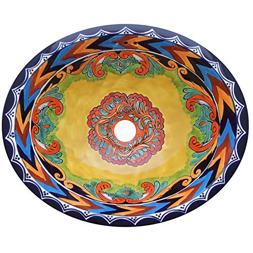 Handmade Talavera Mexican Ceramic Bathroom Sink - Authentic Hand-Painted Design for Bathroom Vanity, Farmhouse Decor & Southwest Style Homes (Model 203)