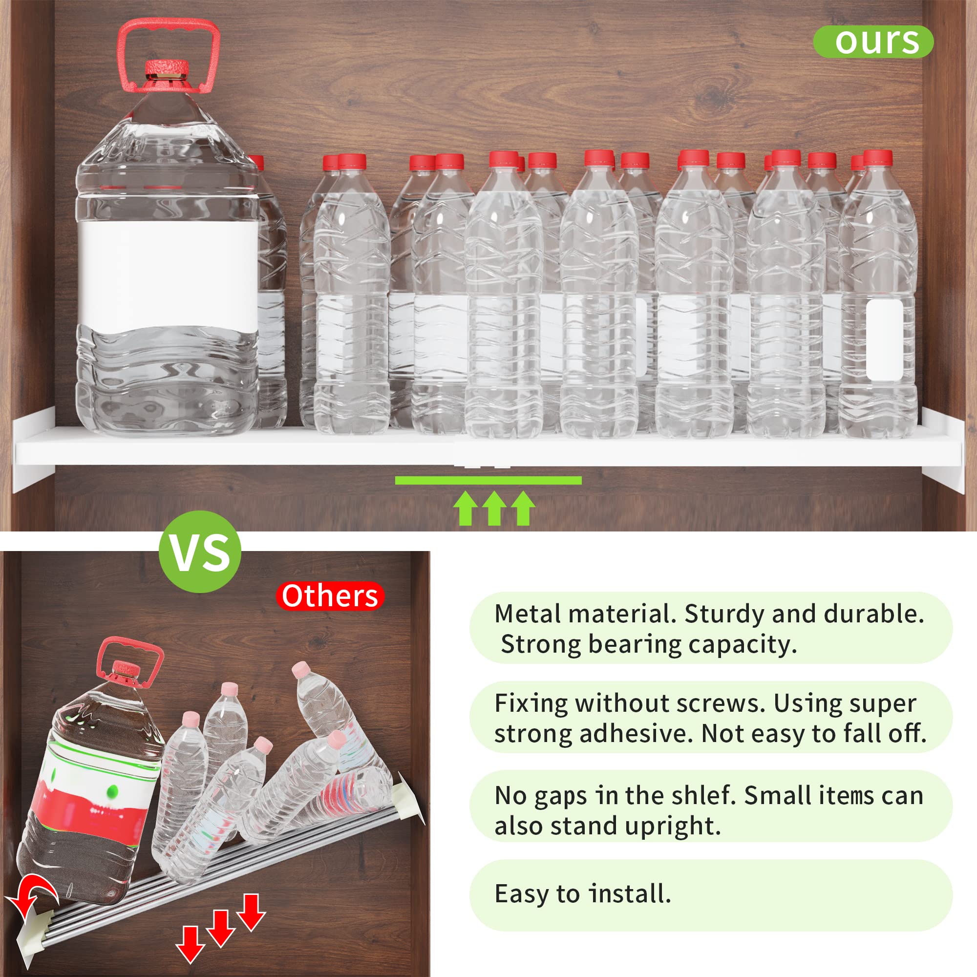 Expandable Closet Shelf Organizer - Adjustable Storage Shelving Rack for Cabinet, Pantry, Wardrobe & Kitchen - DIY Divider & RV Separator - Space Saving Solution for Home Organization - 2 Pack Large Size - Perfect for Small Spaces, Closet Expansion & RV Storage