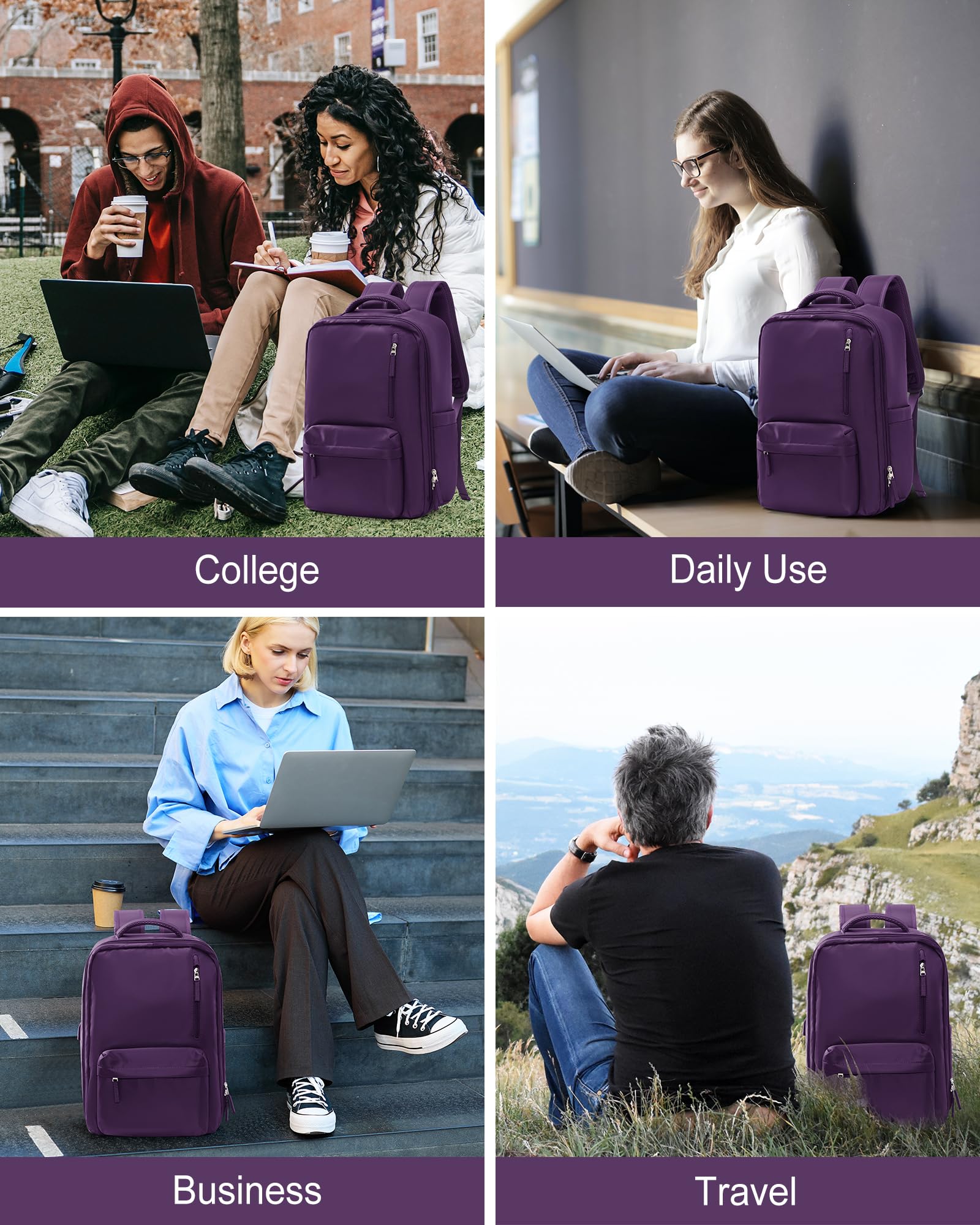 TSA Approved Travel Backpack for Women - Airplane Carry On Personal Item Size Laptop Backpack for Work, College & Business Travel - Water Resistant Dark Purple Backpack for Commuting & Weekend Getaways