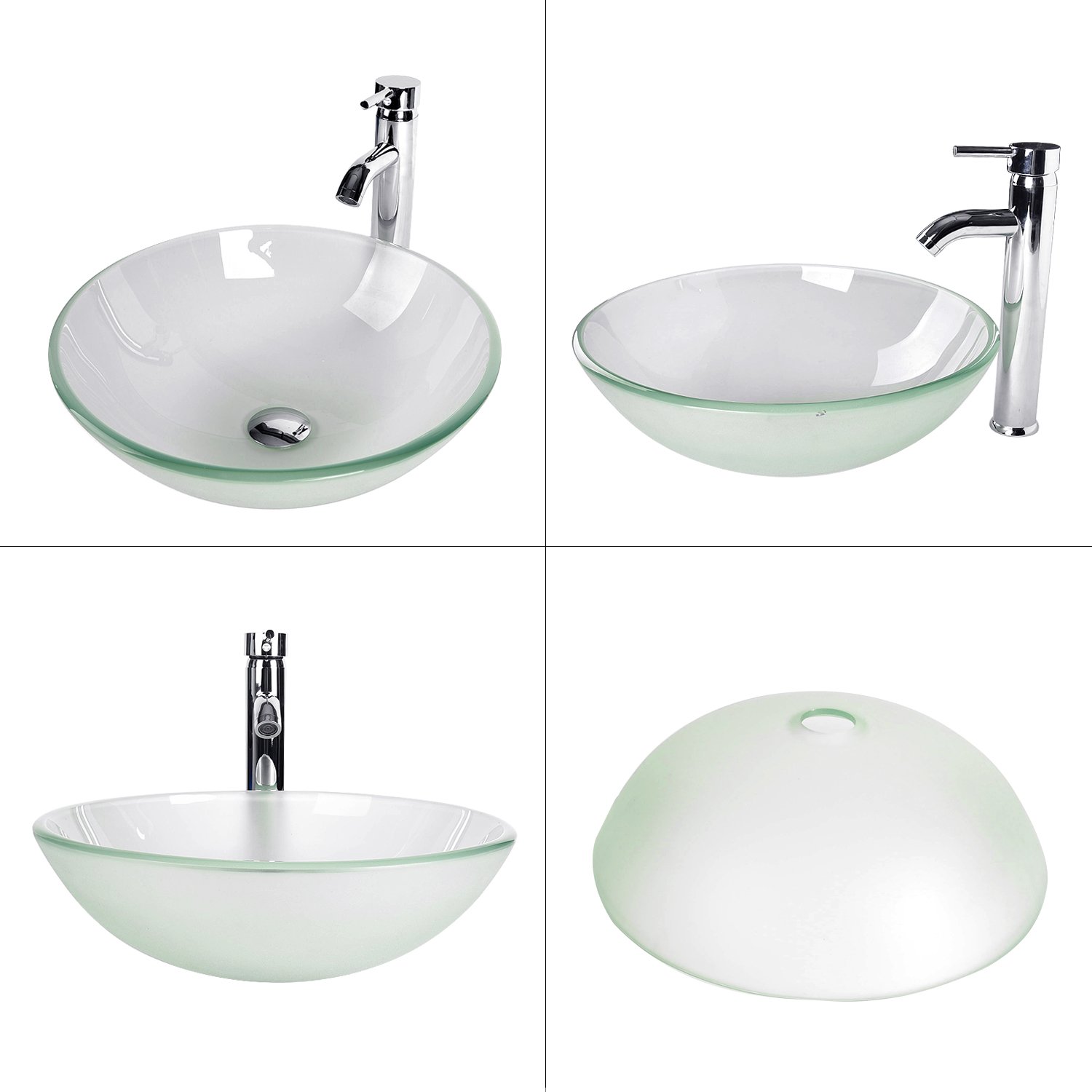 ARTETHYS Modern Chrome Bathroom Vessel Sink with Faucet Combo - 1.5 GPM Water-Saving Pop-Up Drain - Frosted Tempered Glass Vanity Sink for Contemporary Bathrooms & Powder Rooms