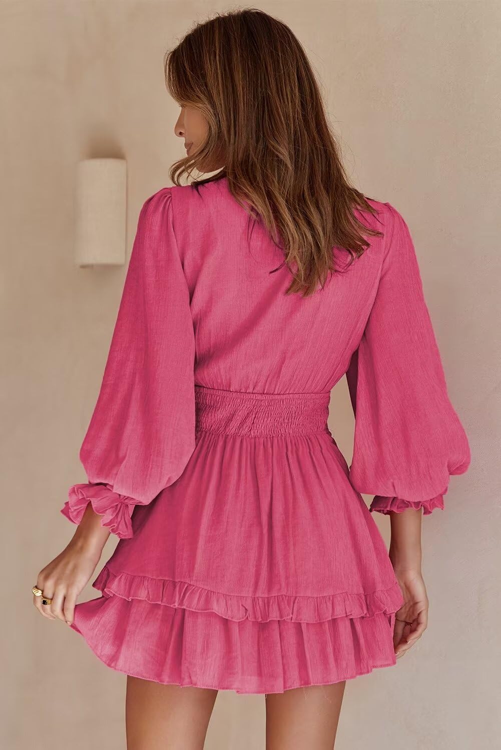 Dokotoo Women's Casual Deep V Neck Knotted Tiered Chiffon Mini Dress - Elegant Short Swing Skater Dress for Spring Summer 2025 | Perfect for Date Night, Party & Vacation Outfits