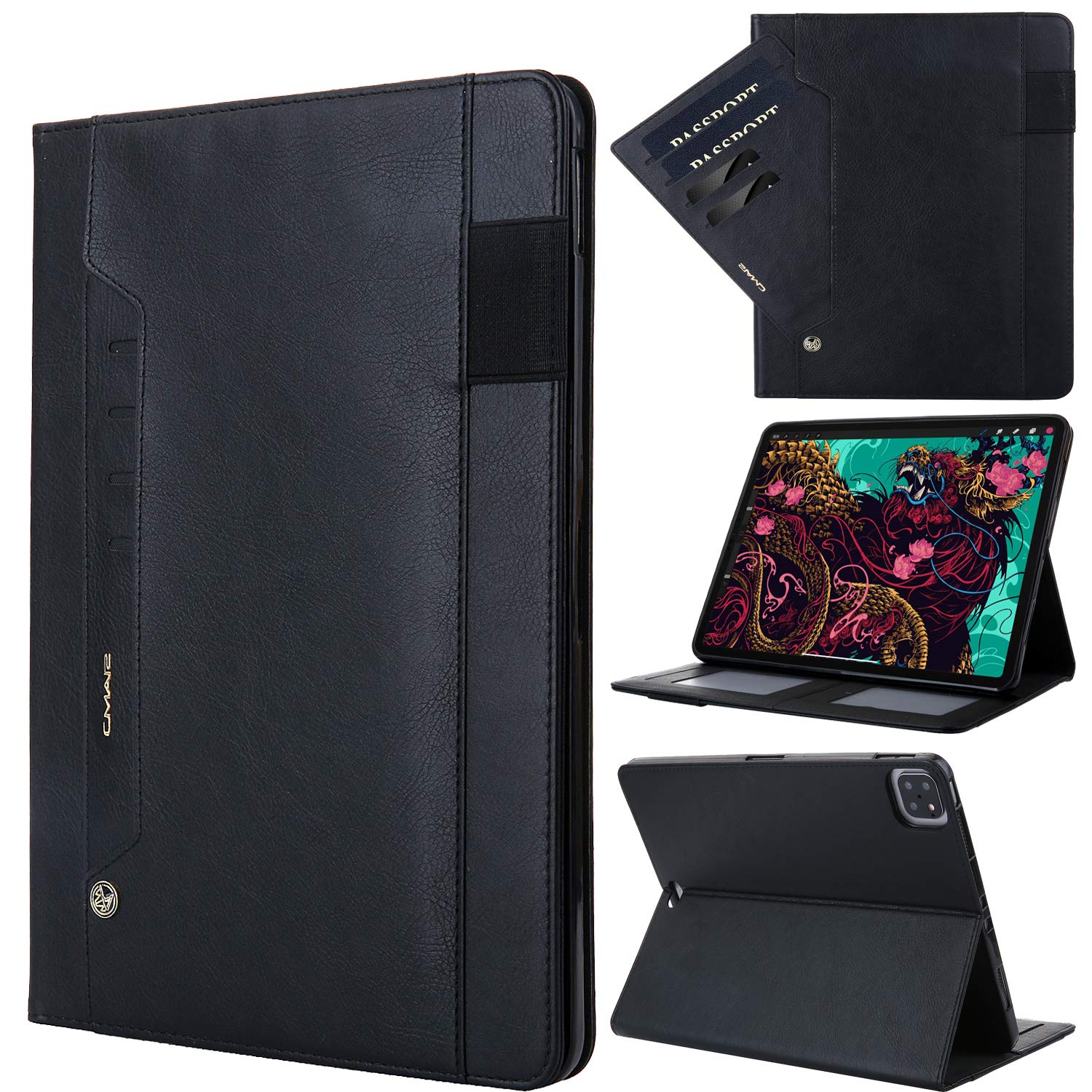 Premium PU Leather iPad Pro 11 Case 2020 & iPad Air 4 10.9 Case - Slim Book Style Folio Stand Cover with Apple Pencil Holder & Card Slots Wallet | Perfect for Business, Travel & Daily Use (Black)