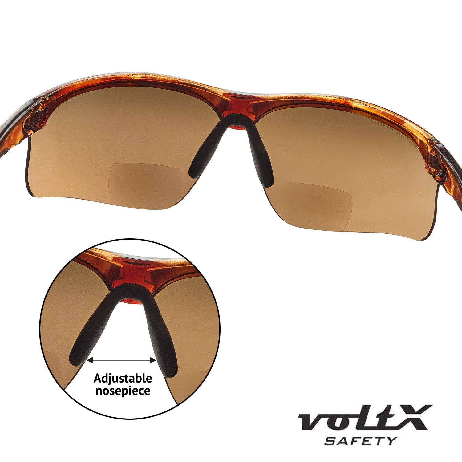 VoltX 'CONSTRUCTOR ULTIMATE' Bifocal Reading Safety Glasses - Tortoise Frame with Gold Mirror Lens +2.0 Diopter - CE EN166FT Certified Anti-Fog UV400 Protection - Premium Cycling & Sports Eyewear for Construction, Woodworking, and Outdoor Activities