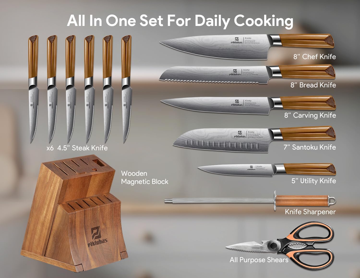 Premium 15-Piece Kitchen Knife Set with Magnetic Detachable Holder - High Carbon Steel Damascus Chef & Steak Knives - Perfect Housewarming Gift for Home Chefs & Cooking Enthusiasts (Ideal for Meal Prep, BBQ, and Gourmet Cooking)