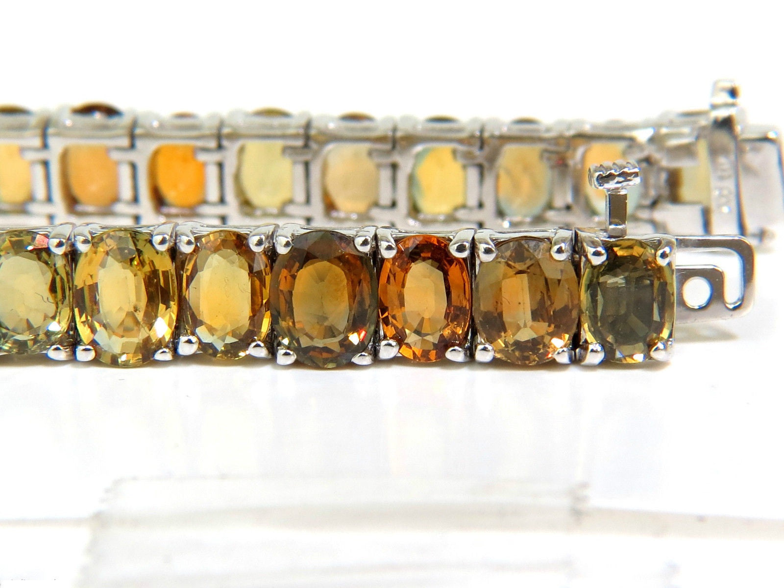 33.00ct Natural Yellow Green Orange Sapphire Tennis Bracelet - Elegant Gemstone Jewelry for Women, Perfect for Weddings, Parties & Special Occasions