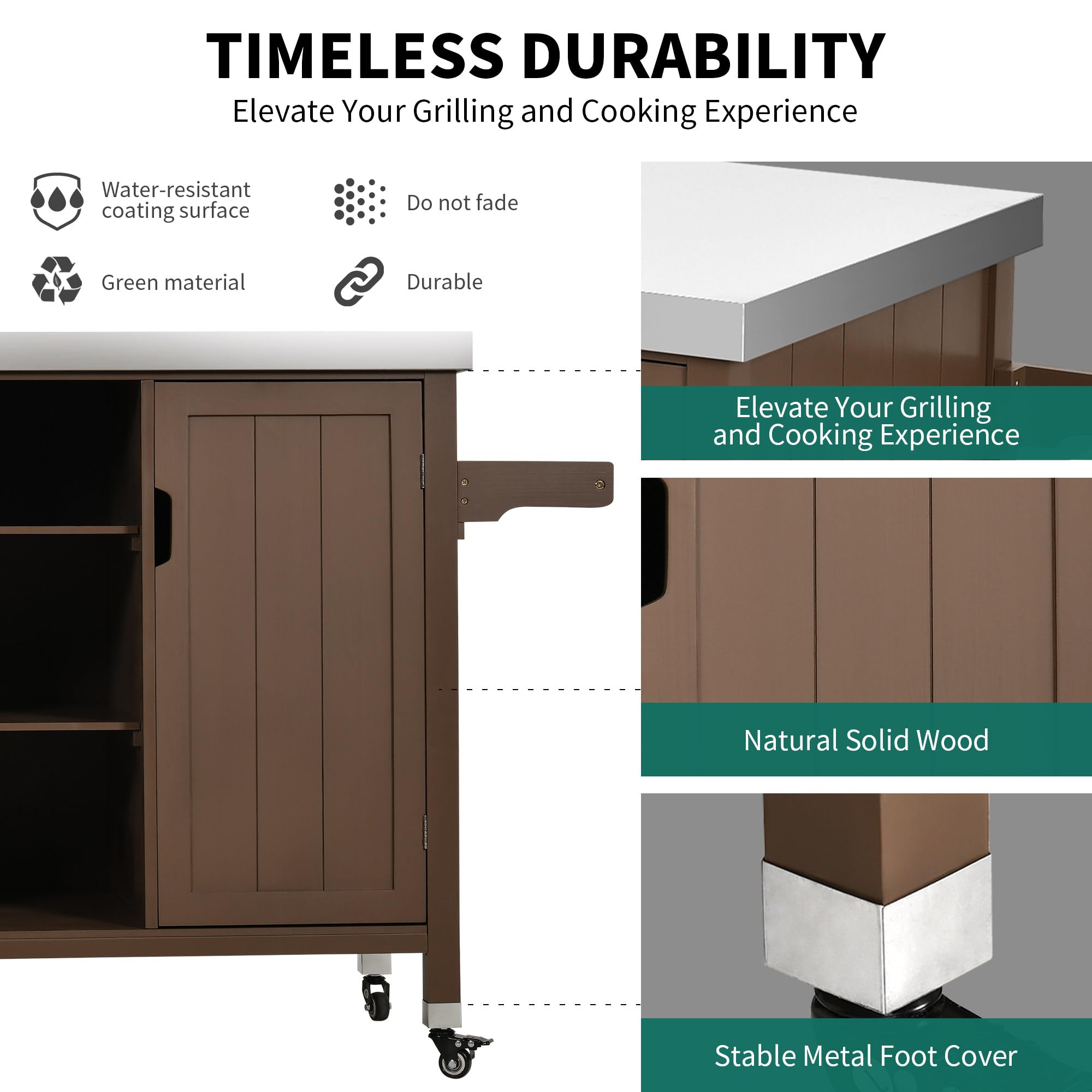 YITAHOME Solid Wood Patio Bar Table - XL Outdoor Storage Cabinet with Spice Rack & Side Handle, Large Space Kitchen Organizer for Patio, Garden, Porch, Balcony | Portable Outdoor Dining & Entertaining Solution