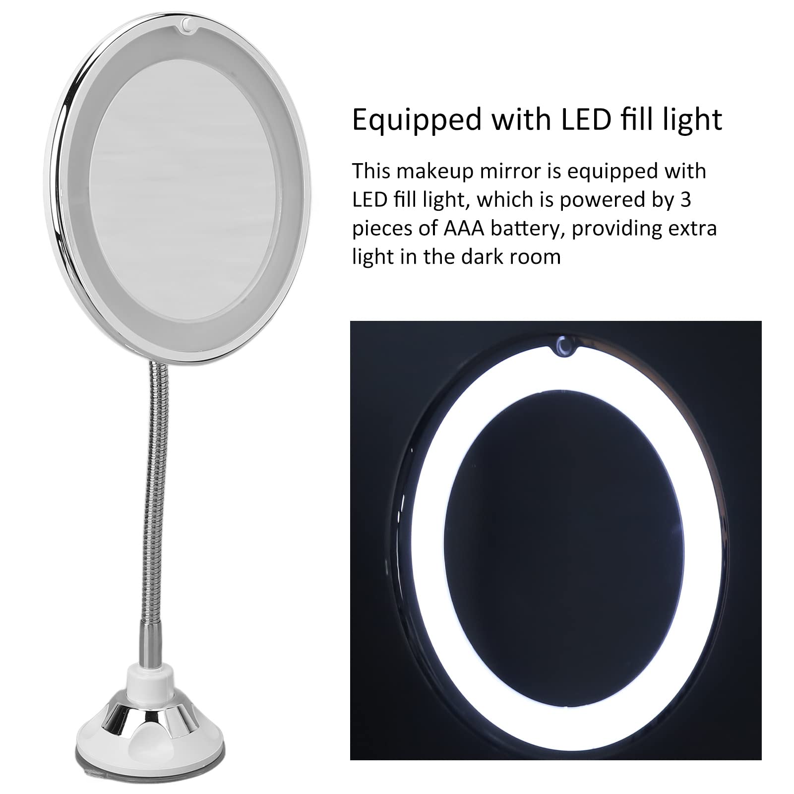 Yosoo 10x Magnifying Makeup Mirror with LED Light - Adjustable Suction Cup Vanity Mirror for Bathroom, Bedroom & Home Office - Perfect for Makeup Application, Skincare & Grooming