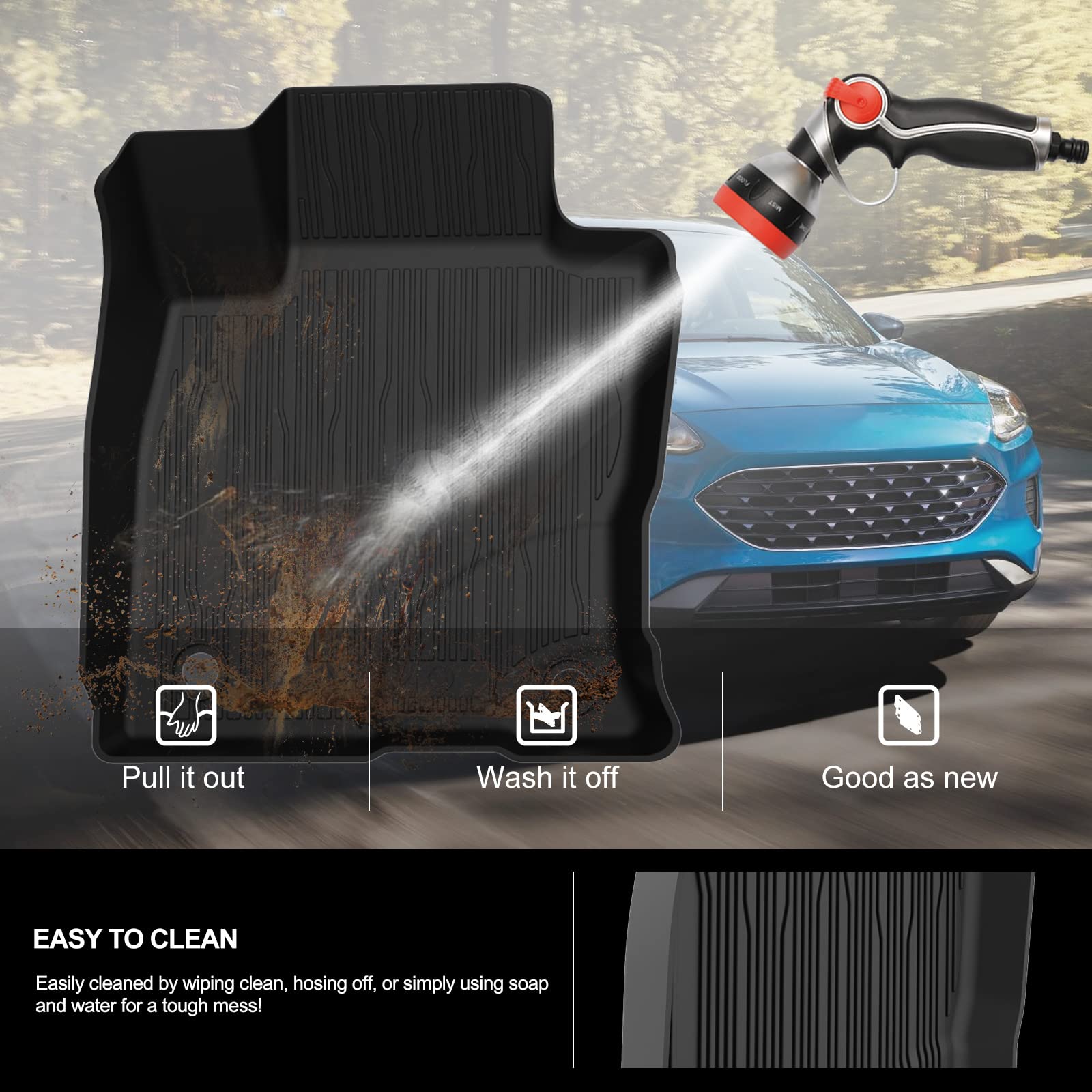 KIWI MASTER All-Weather Floor Mats for 2020-2025 Ford Escape | OEM Replacement LJ6Z-7813300-AA | Custom Fit TPE Slush Liners | Front & Rear 2 Row Seat Protection | Black (Non-Hybrid) | Perfect for Winter Snow, Mud & Everyday Use