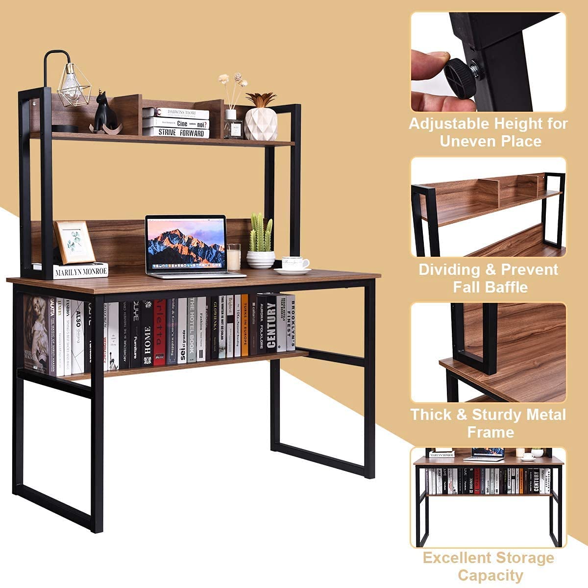 Goplus Modern Computer Desk with Coffee & Black Finish - Home Office Desk for Work, Study, and Gaming - Perfect for Small Spaces & Apartments