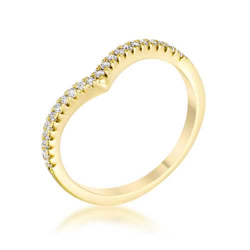 0.22Ct Gold Plated CZ Chevron Ring for Women - Elegant Stackable Fashion Jewelry for Parties, Weddings & Everyday Wear