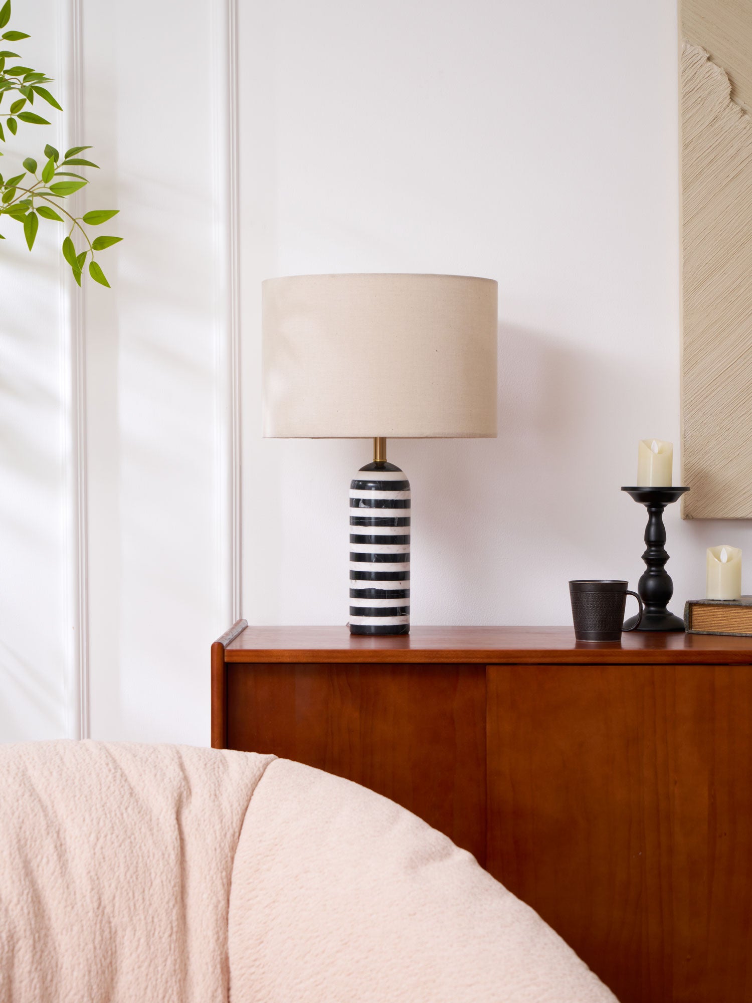 Elegant Tuxedo Marble Table Lamp - Modern Home & Office Decor Lighting for Bedroom, Living Room, Study - Dimmable LED Desk Lamp with USB Port