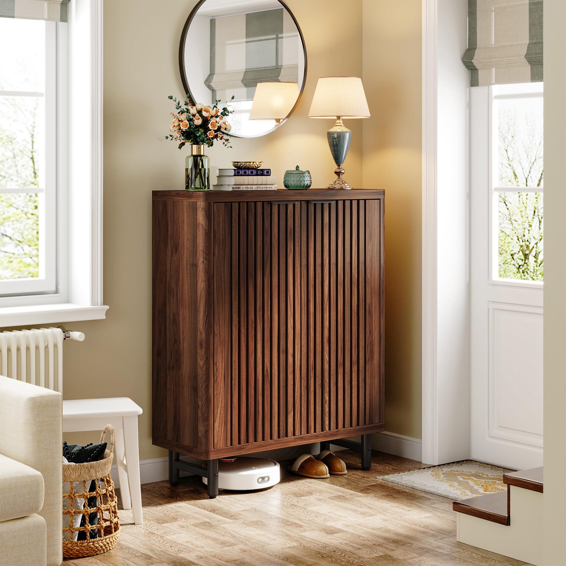 Tribesigns 6-Tier Wooden Shoe Storage Cabinet with Shutter Doors - Adjustable Shelves Freestanding Shoe Organizer for Entryway, Hallway, Closet - Modern Home Organization Solution (Walnut) | Perfect for Small Spaces & Shoe Lovers