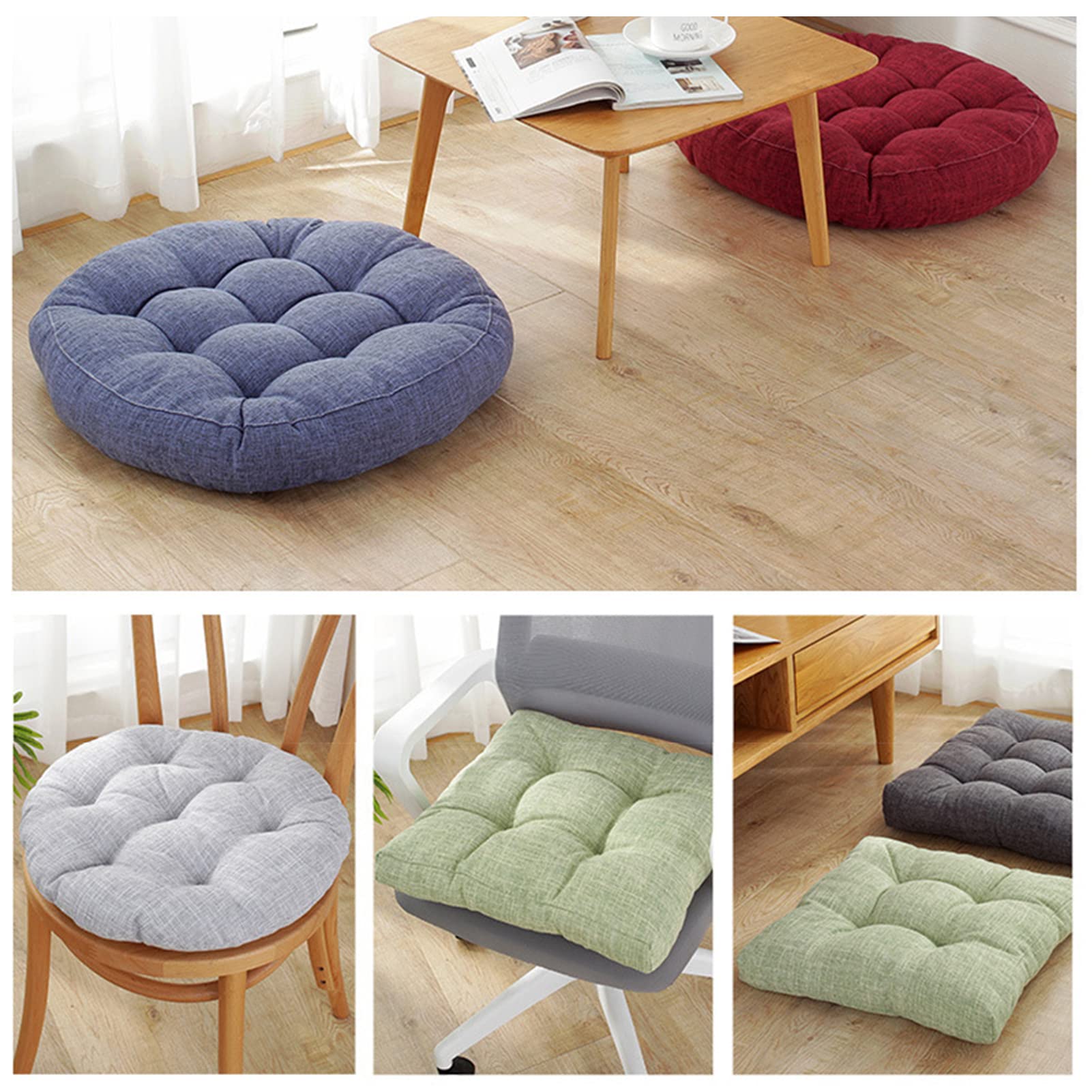 EEUK Cotton Linen Square Chair Cushion - 52x52cm Thick Breathable Tatami Seat Pad for Yoga, Meditation, Living Room, Balcony, Office & Outdoor Use - Light Blue Home Decor Comfort Cushion