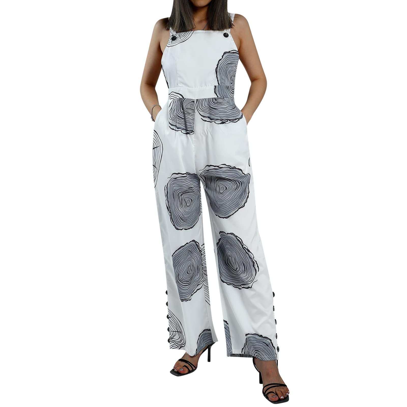 Women's Boho Overalls - Retro Floral Loose Suspender Jumpsuit with Pockets | Wide Leg Romper Pants for Summer | Perfect for Music Festivals, Beach Vacations & Casual Outings
