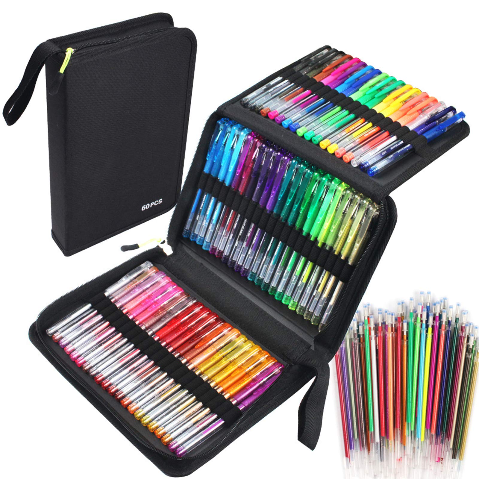 Arinda 60-Piece Gel Pen Set with 60 Refills - Vibrant Colored Gel Markers for Adult Coloring Books, Drawing & Writing - Perfect for Artists, Students & Office Use