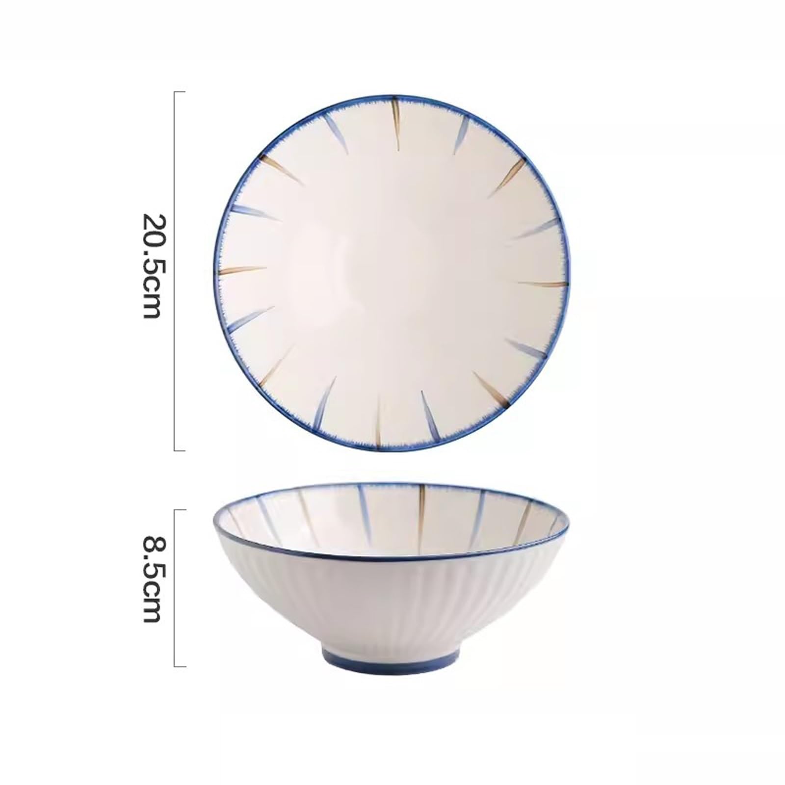 8 Inch Ceramic Salad Bowls - Large Noodle & Soup Bowls for Ramen, Pho, Pasta - Bamboo Hat Trumpet Design - Perfect for Home, Kitchen, Restaurant & Meal Prep