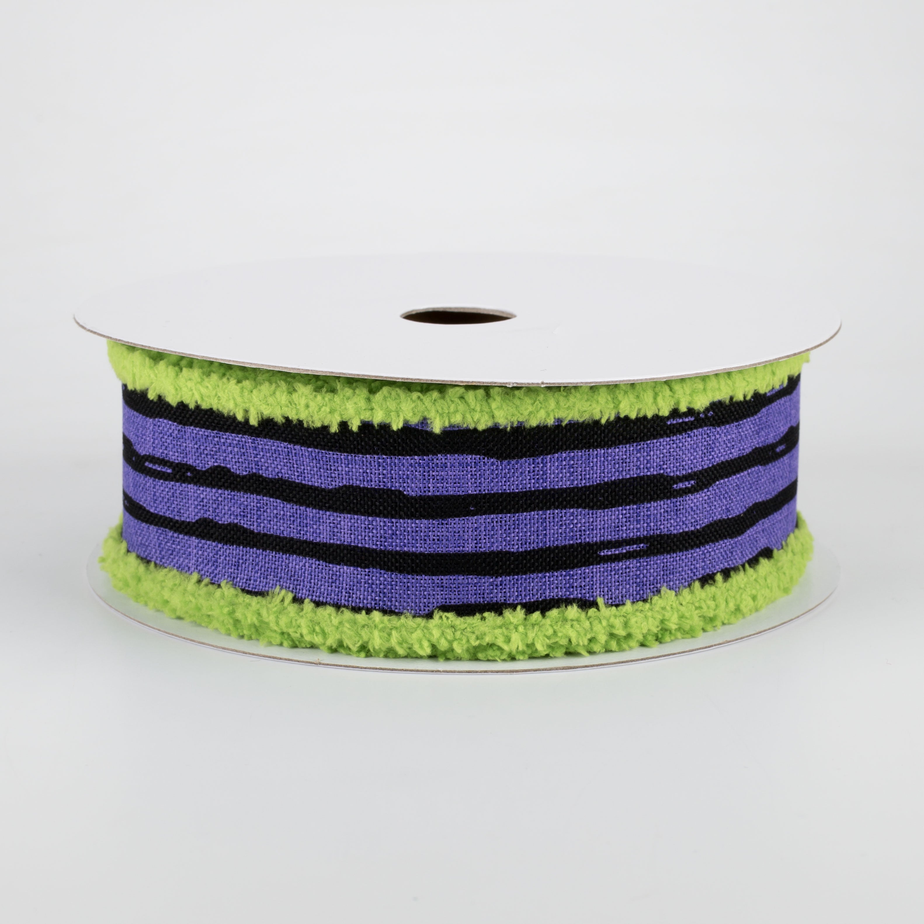 1.5 Inch Irregular Stripes Fuzzy Edge Ribbon - Purple, Black, Lime (10 Yards) | DIY Craft Supplies, Gift Wrapping, Scrapbooking, Hair Bows, Home Decor