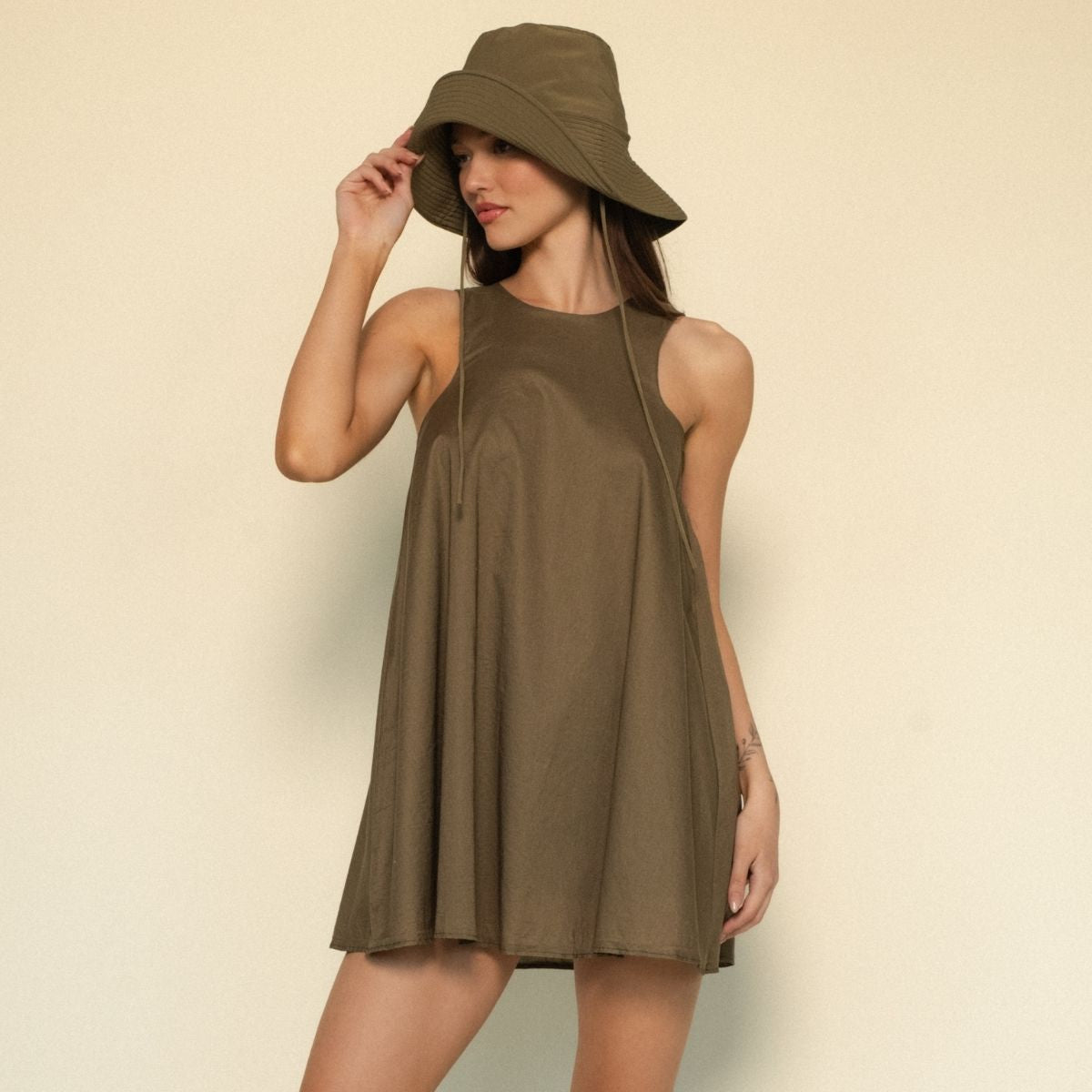 Hannah Women's Khaki Dress - Casual Summer Midi Dress with Pockets, Perfect for Beach, Vacation, and Everyday Wear