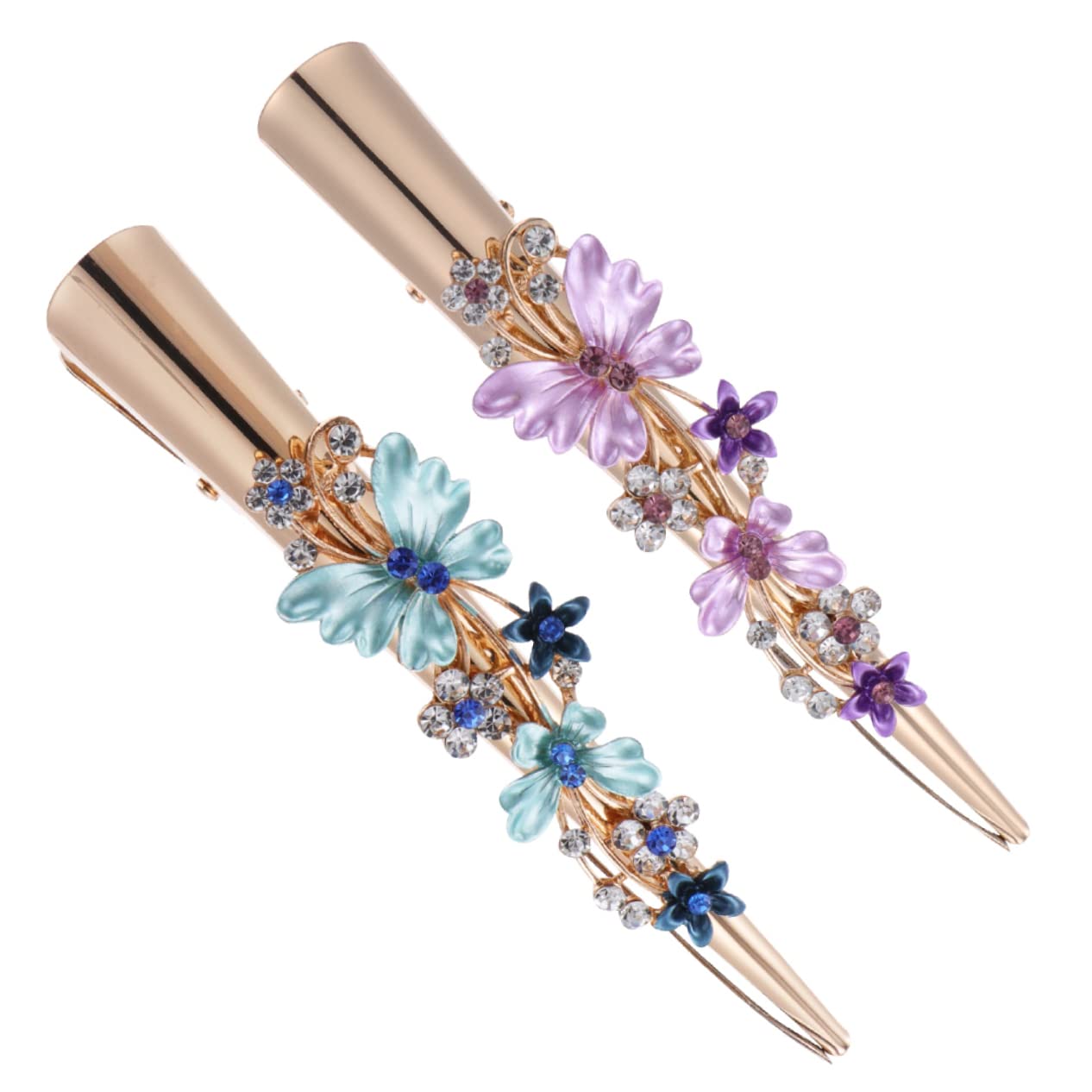 KALLORY 2-Pack Metallic Duckbill Hair Clips for Cutting & Styling - Fashionable Alloy Hairpins with Floral Design - Perfect for Salon, DIY Haircuts & Everyday Hairstyles