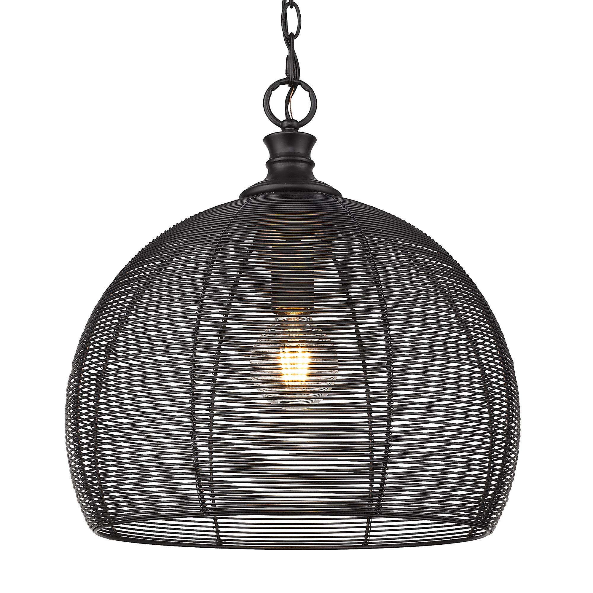 Golden 6802-M BLK Transitional One Light Pendant in Black Finish - Modern Ceiling Light for Kitchen Island, Dining Room & Bedroom Decor