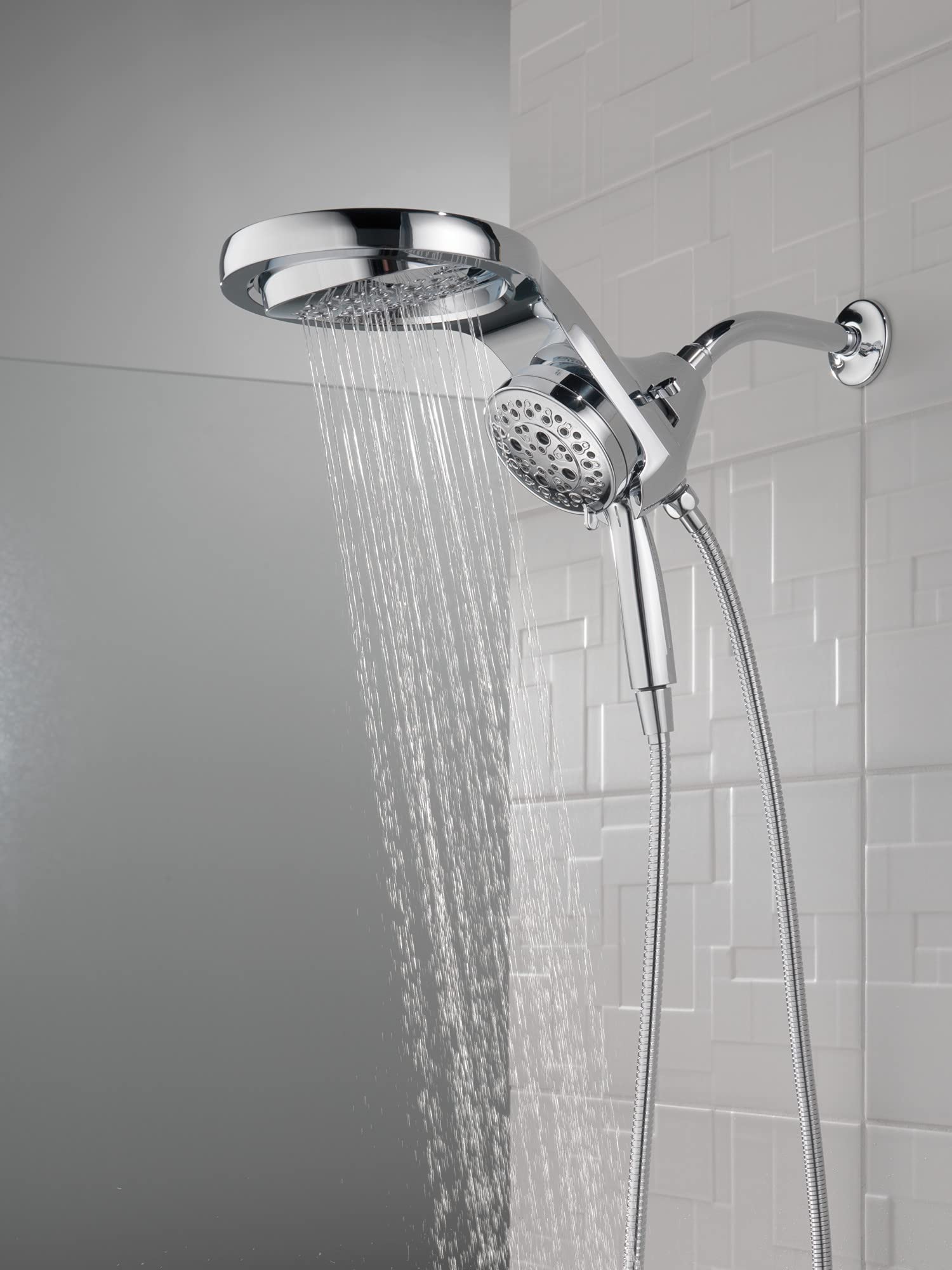 Delta Faucet HydroRain 5-Spray H2Okinetic Dual Shower Head with Handheld Spray - Chrome Shower Head with Hose, 1.75 GPM Flow Rate, Lumicoat Chrome Finish (Model 58680-PR) - Perfect for Bathroom Renovation, Spa-Like Shower Experience & Water Conservation