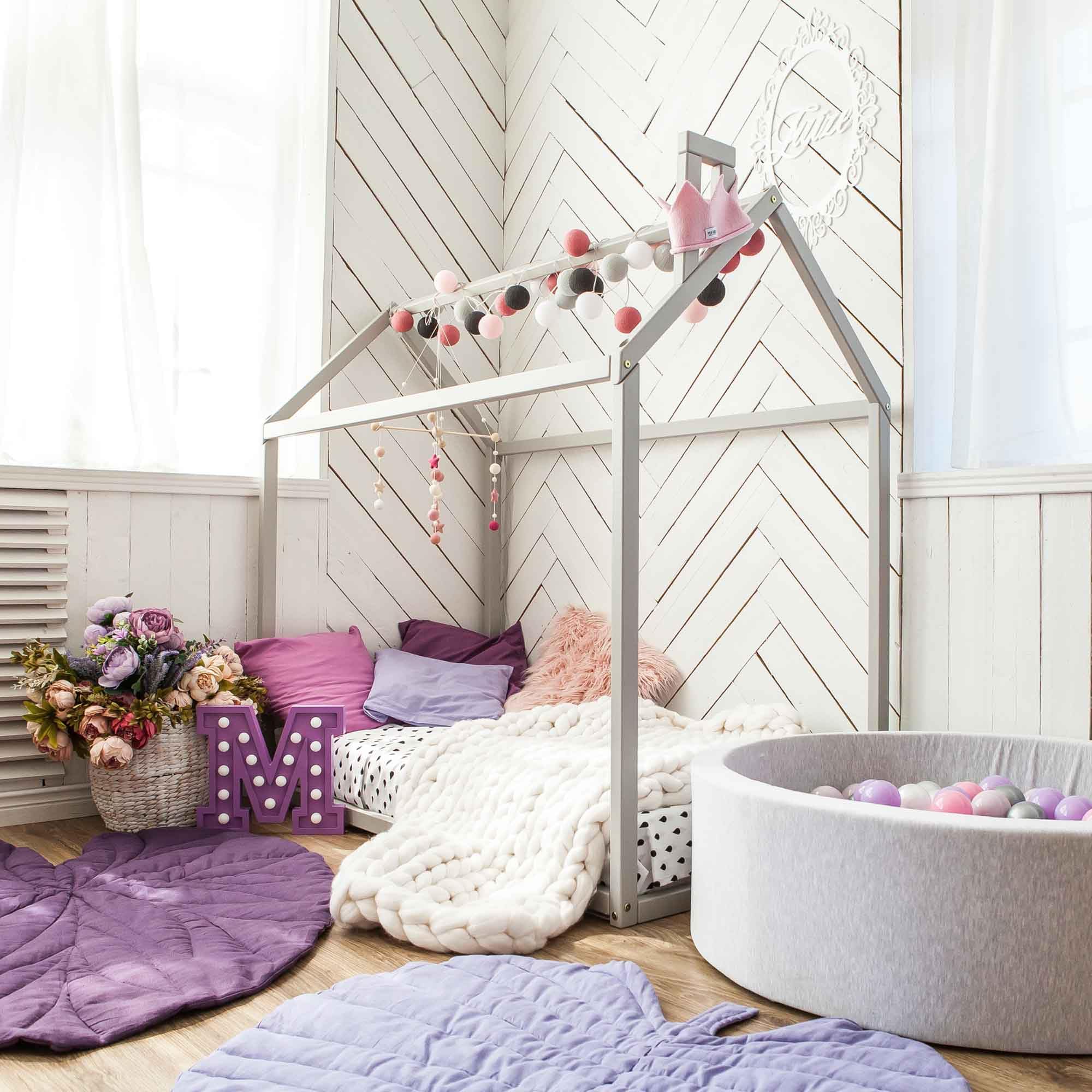 Montessori Toddler House Bed Frame with Slats for Kids Room
