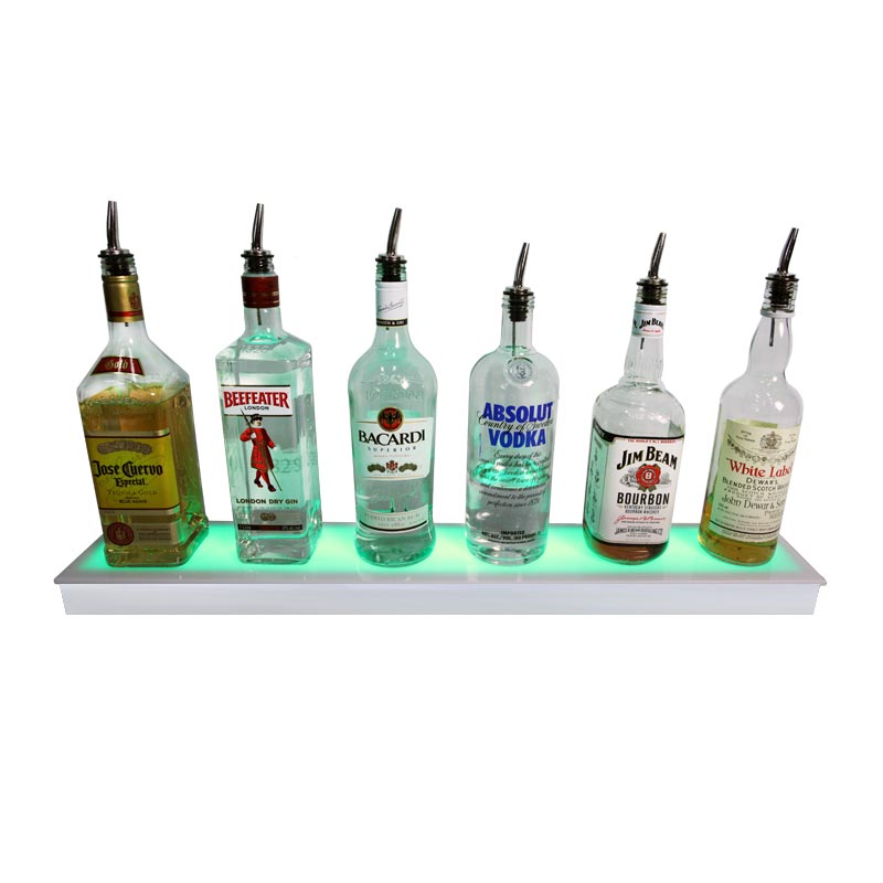 BarConic® LED Liquor Bottle Display Shelf - Low Profile 1-Step Design with Polished Mirrored Metal - Available in Multiple Lengths - Perfect for Bars, Restaurants, and Home Bars Display