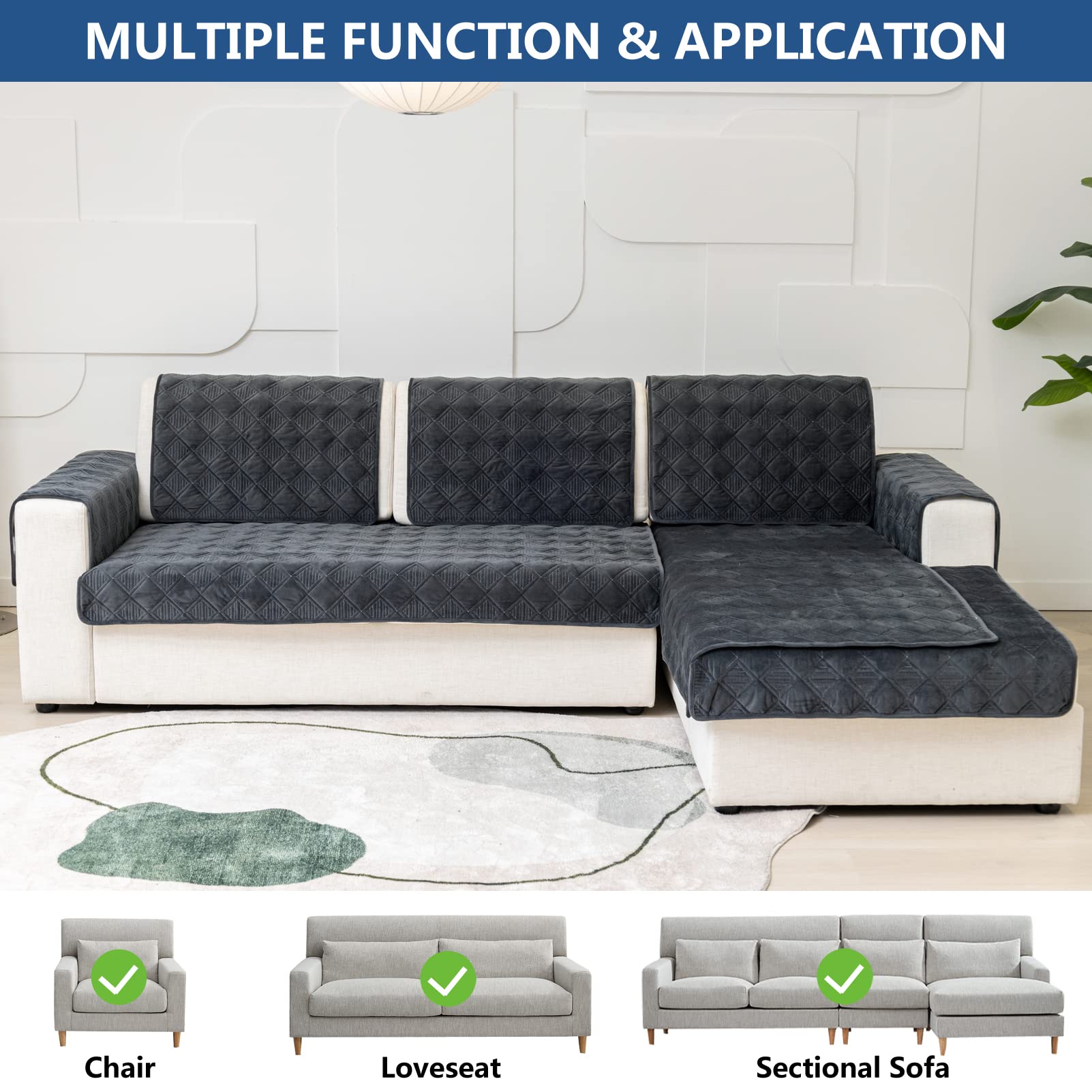 Eismodra L-Shaped Sectional Sofa Slipcover - Dark Gray Stretchable Furniture Protector (36x82 Inches) for Pets, Dogs & Cats - Perfect for Living Room, Family Room & Home Theater Use