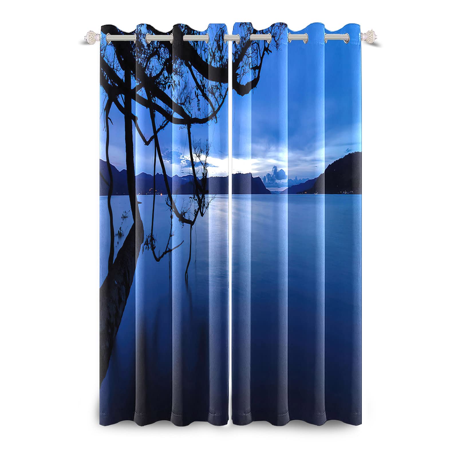 Blackout Window Curtains with Natural Scenery - Still Calm Lake & Withered Tree Landscape Drapes for Bedroom & Living Room (2 Panels, W42xL108 Inch, Grommet Top) | Perfect for Darkening Rooms, Light Blocking & Home Decor