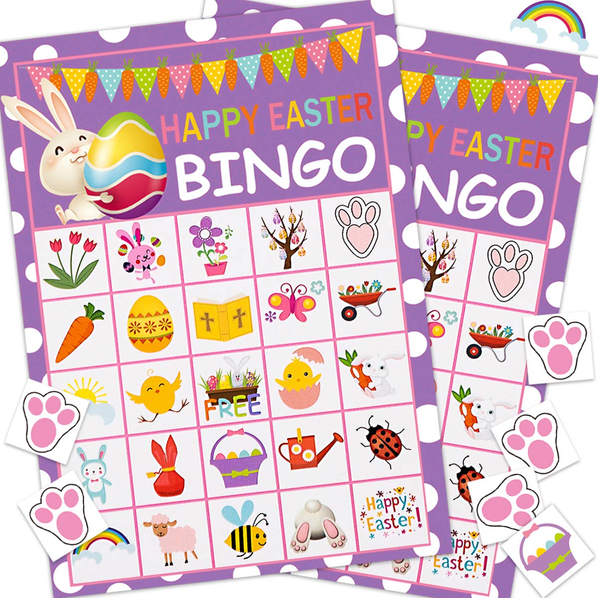 Happy Storm Easter Bingo Game Set for Kids - 24 Player Bunny Themed Party Cards with Easter Prizes | Perfect for Classroom Activities, School Events & Family Easter Celebrations