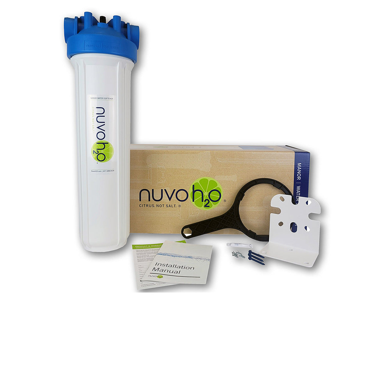 NuvoH2O Manor Water Softener System - Salt-Free Hard Water Treatment for Home, Whole House Water Softening Solution | Perfect for Laundry, Showering & Protecting Appliances