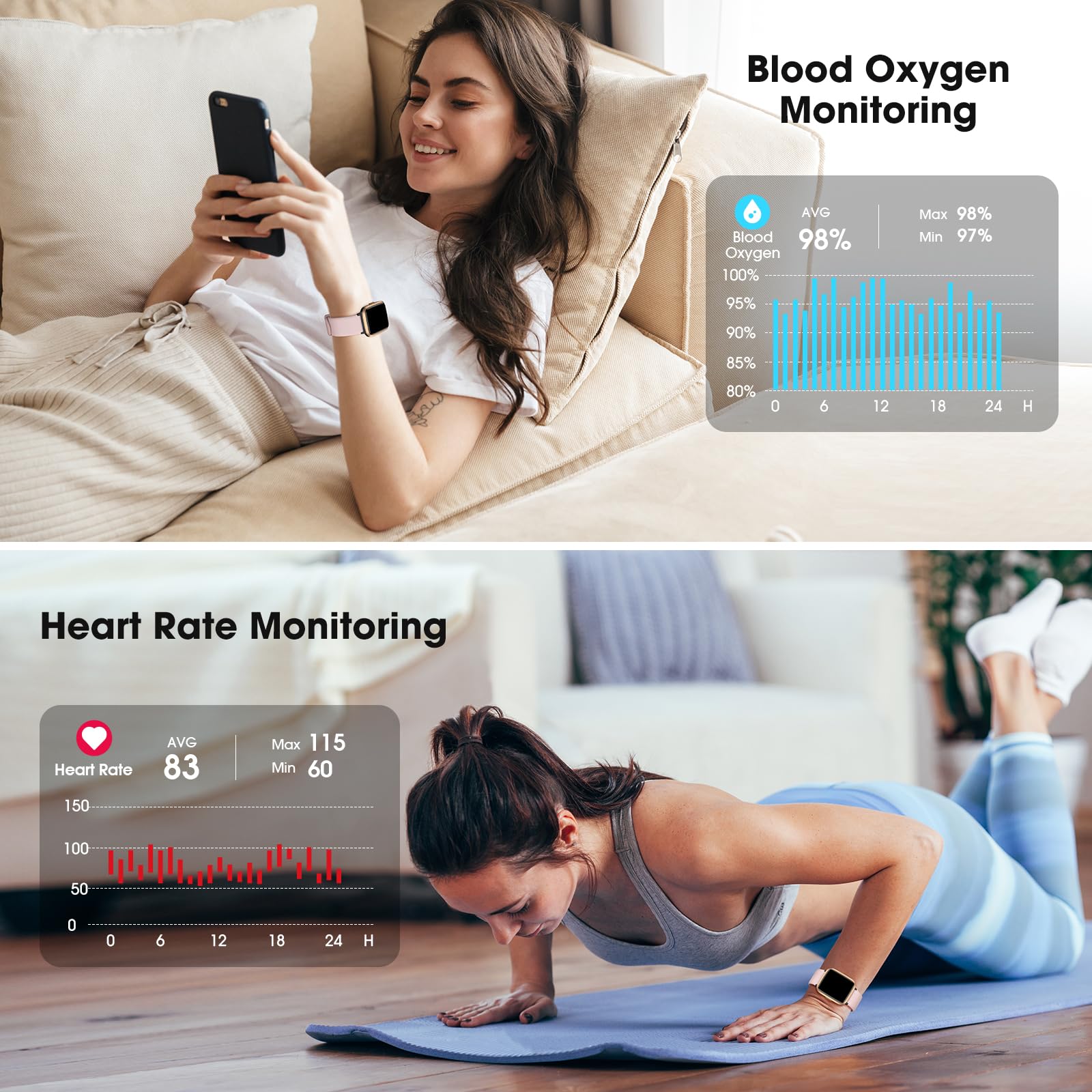 Premium Fitness Tracker Smartwatch with Blood Oxygen Monitor, Blood Pressure & Heart Rate Tracking, Step Counter, Calorie Burn & Sleep Analysis - 50m Waterproof Activity Tracker for Android & iPhone - Ideal for Running, Gym Workouts & Daily Health Monitoring