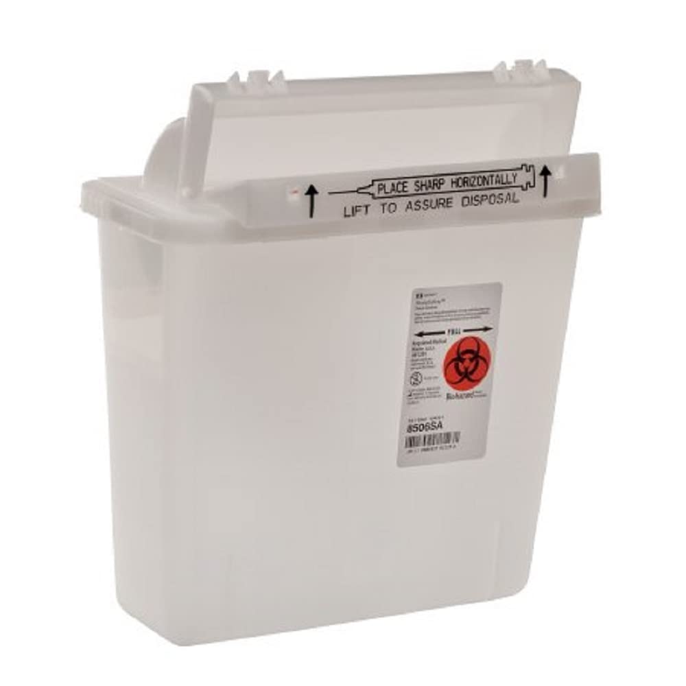 Covidien 8506SA 5 Quart Clear SharpSafety Sharps Container with Counterbalance Lid - Pack of 20 | Safe Medical Waste Disposal for Hospitals, Clinics & Home Healthcare Use