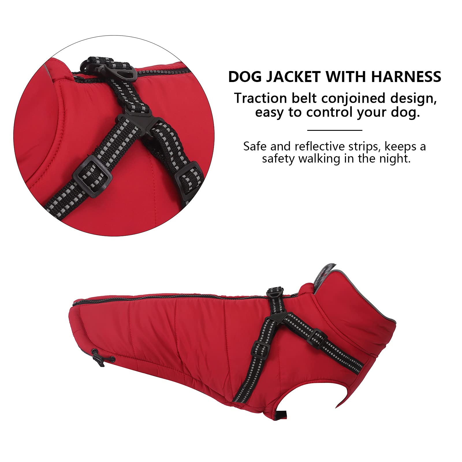 Waterproof Padded Dog Coat with Harness - Winter Warm Puppy Jacket for Small & Medium Breeds (Red, Large) - Perfect for Halloween, Christmas & Outdoor Adventures