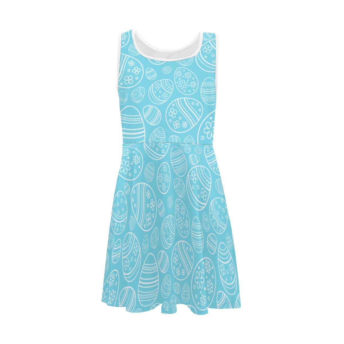 **InterestPrint Girls Summer Sleeveless Dress - Casual Party Dress for Easter Holiday, Blue Eggs Print (Sizes 2T-XL) | Perfect for Beach, Picnic & Family Gatherings**