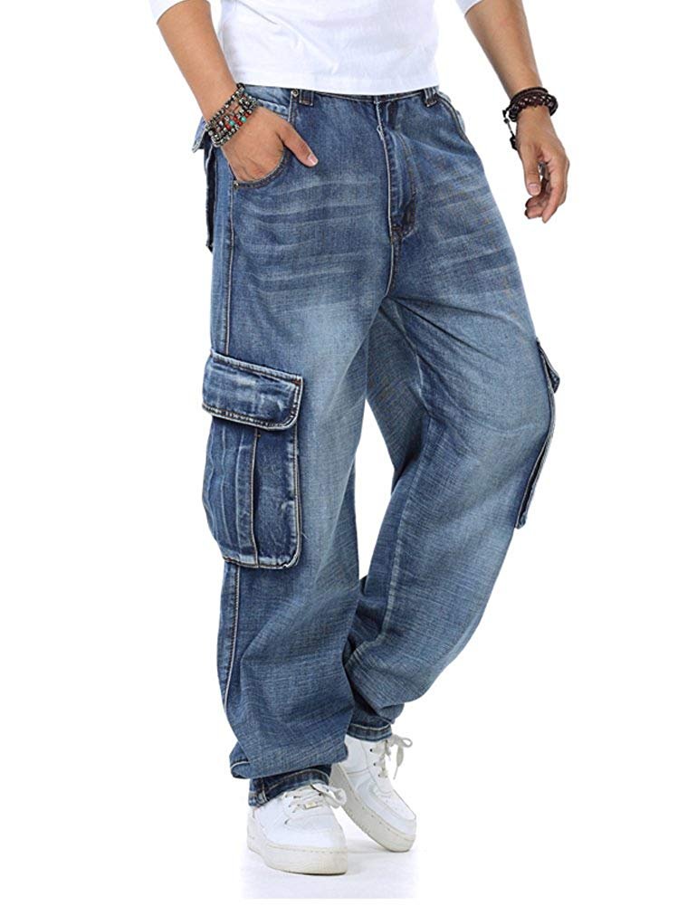 Men's Baggy Hip Hop Jeans Plus Size 30-46 with Multi-Pockets | Skateboard Cargo Pants for Men | Tactical Denim Joggers | Perfect for Streetwear, Urban Fashion & Skateboarding