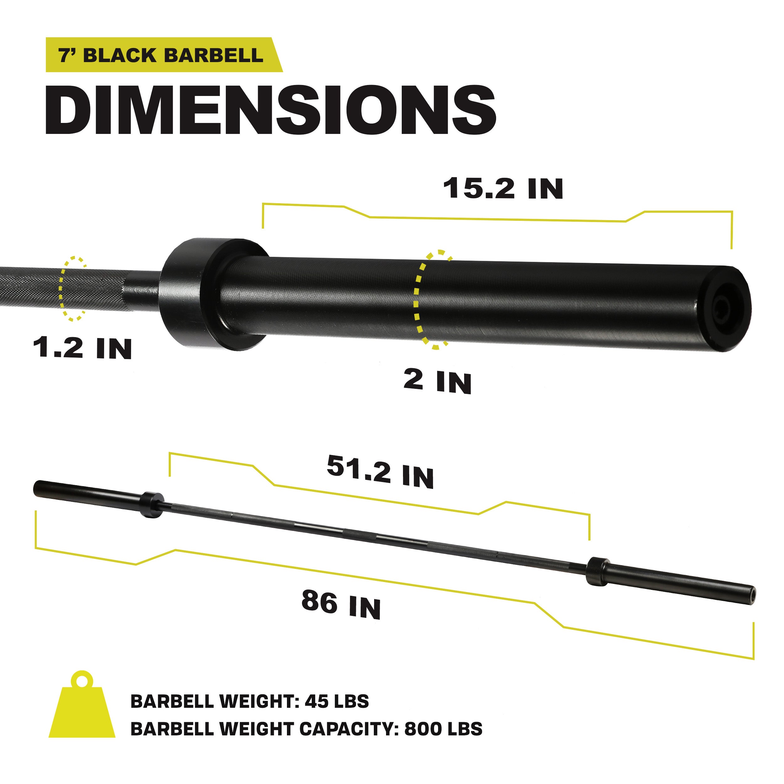 PRCTZ 7 ft Olympic Barbell with 2 Sleeve Diameter - Professional Weightlifting Bar for CrossFit, Powerlifting & Home Gym Training - Perfect for Strength Training, Deadlifts, Squats & Bench Press