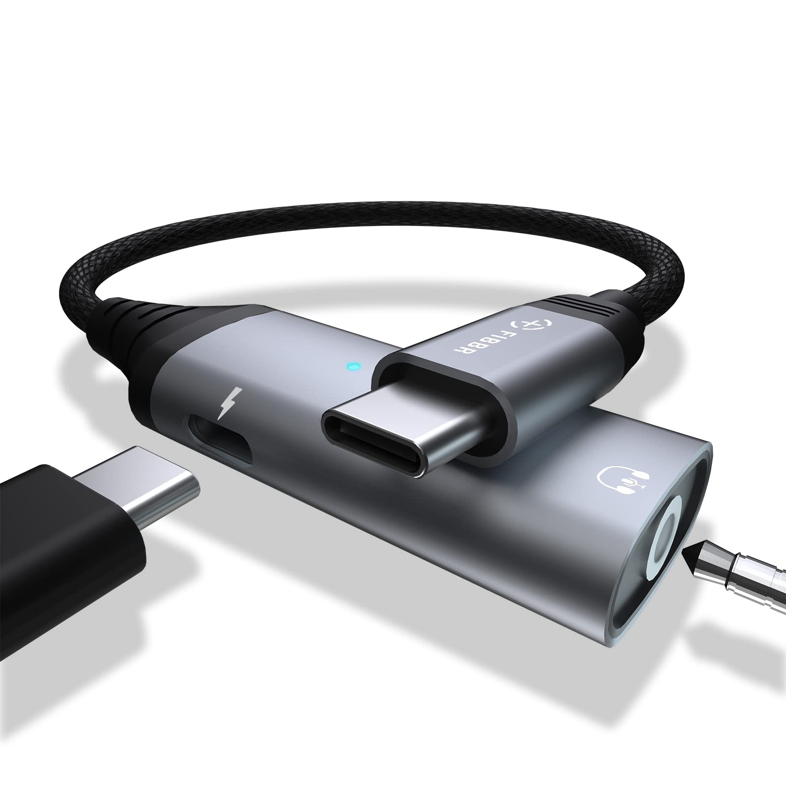 FIBBR USB C to 3.5mm Headphone Jack & PD 60W Fast Charger Adapter - 2-in-1 Type C Audio Dongle with Power Delivery - Compatible with Samsung Galaxy S22/S21/S20/Note20, OnePlus 9R, Google Pixel 6 & More - Perfect for Travel, Gaming & Charging On-The-Go