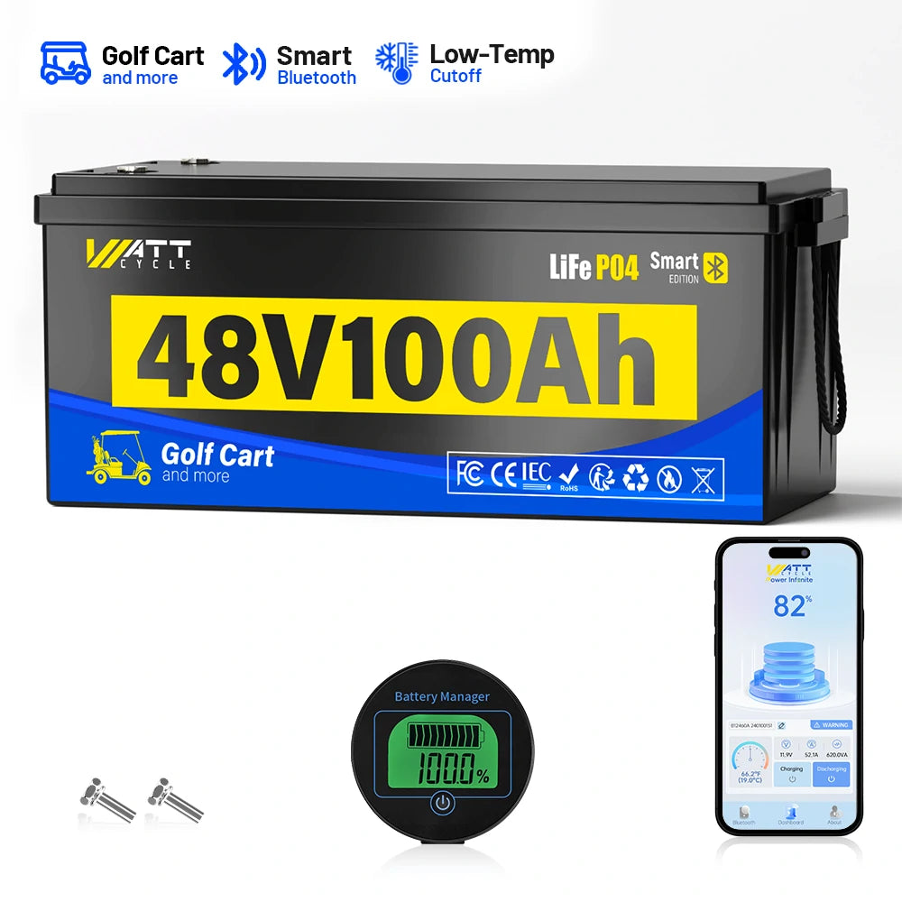 48V 100Ah Lithium Golf Cart Battery with Bluetooth - Long Lasting Power for Golf Carts, Electric Vehicles & Off-Grid Applications - Perfect for Golf Courses, RV Camping & Solar Energy Storage