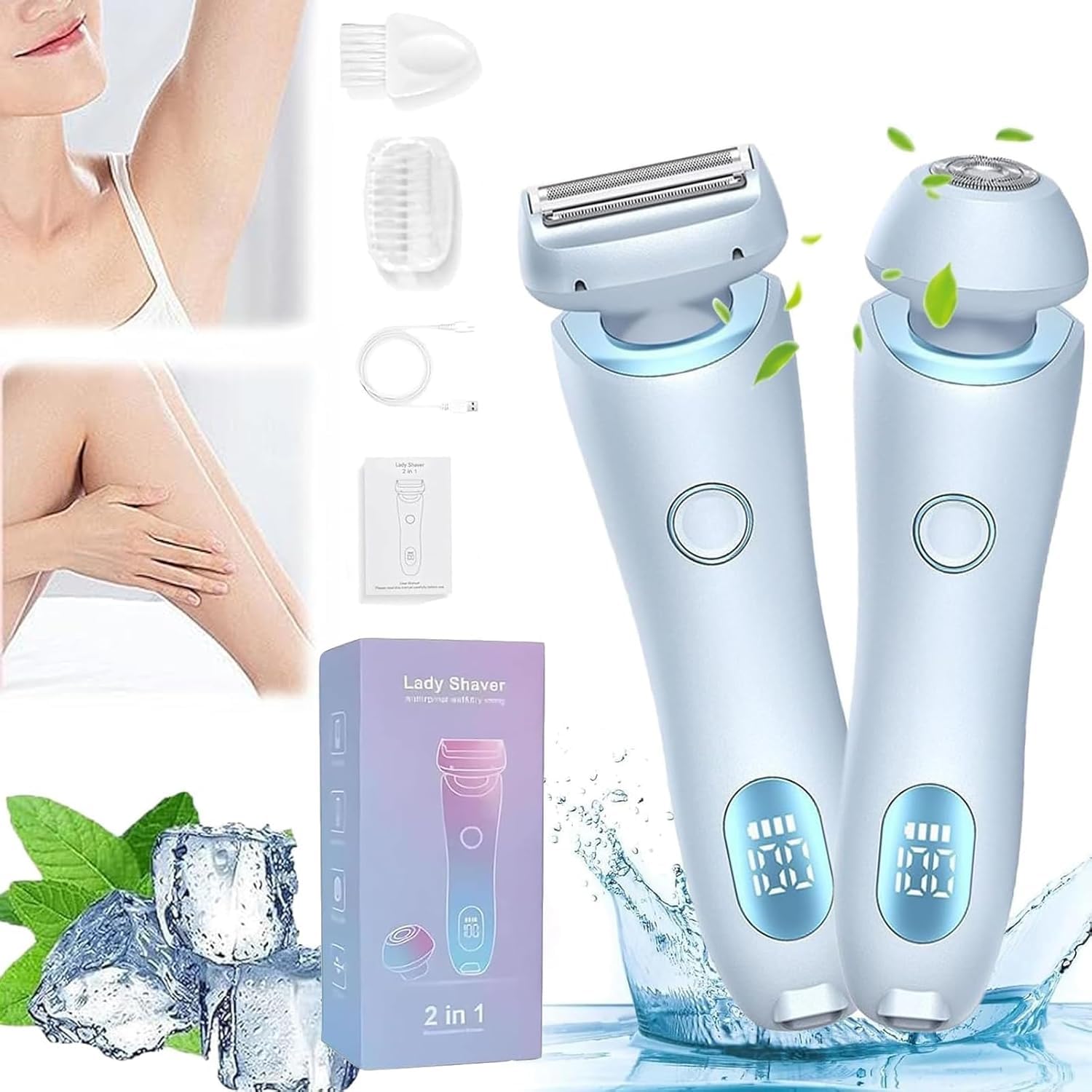 Duskofficial The Glide Pro 3.0 Waterproof Electric Razor for Women - 2-in-1 Shaver & Trimmer, Rechargeable Cordless Design, Smooth Shaving for Legs, Bikini & Underarms - Perfect for Travel & Daily Use (Blue)