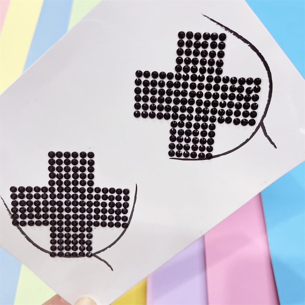 Topz Black Cross Body Gems - Sparkling Rhinestone Body Jewel Stickers for Festival, Rave & Halloween Makeup | Temporary Face & Chest Tattoos for Women | Perfect for Cosplay, Parties & Costume Events